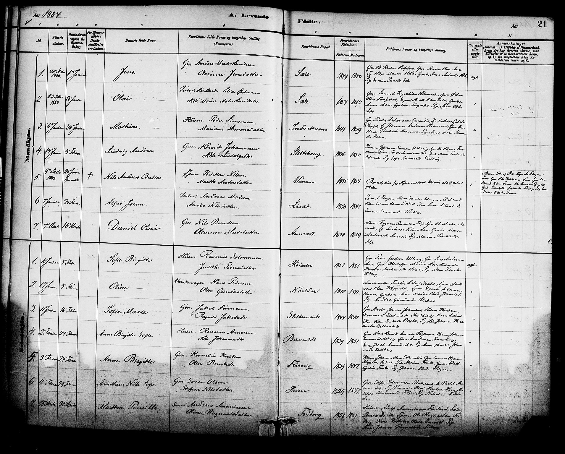 Førde sokneprestembete, SAB/A-79901/H/Haa/Haad/L0001: Parish register (official) no. D 1, 1881-1898, p. 21