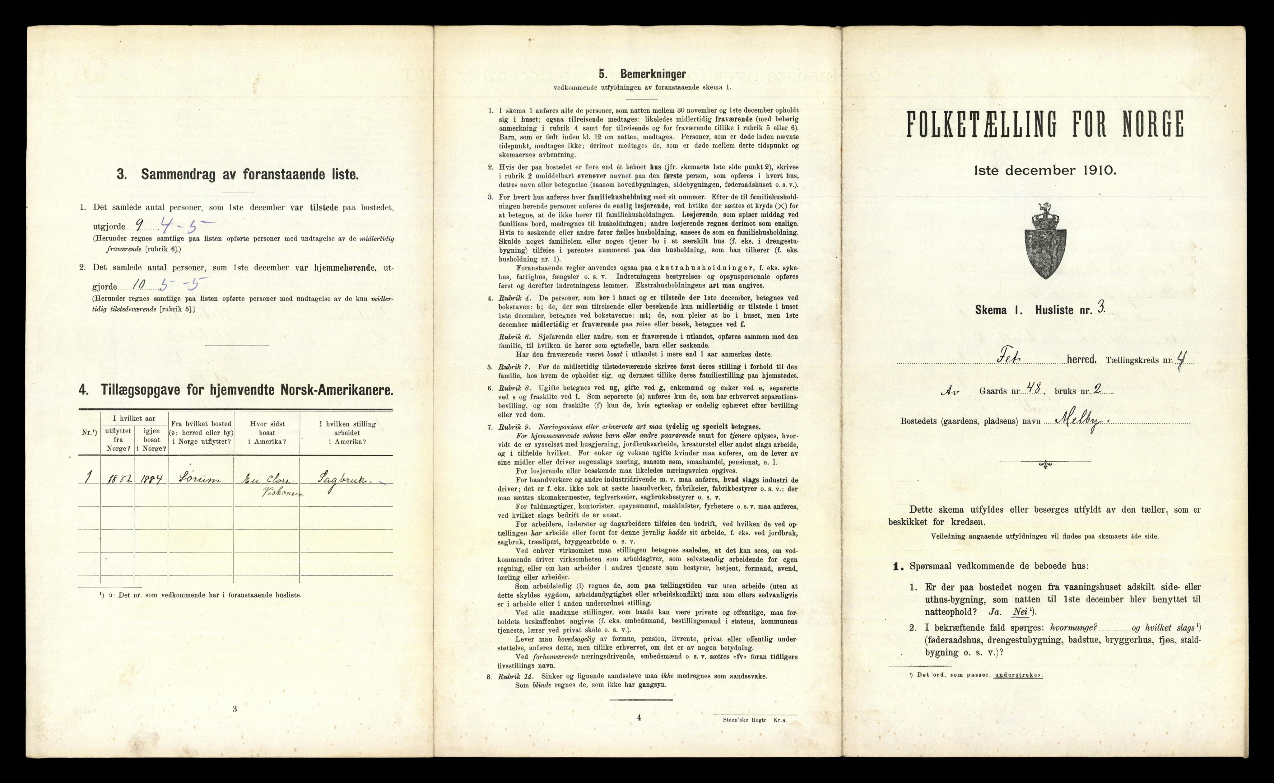 RA, 1910 census for Fet, 1910, p. 587