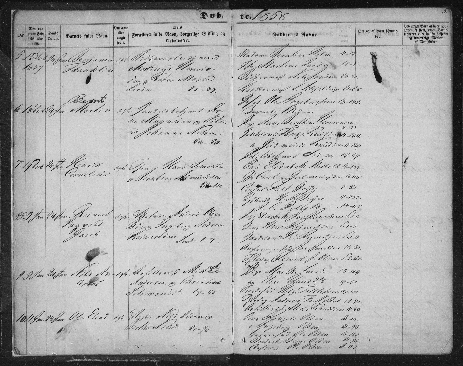 Korskirken sokneprestembete, AV/SAB-A-76101/H/Haa/L0018: Parish register (official) no. B 4, 1857-1866, p. 5