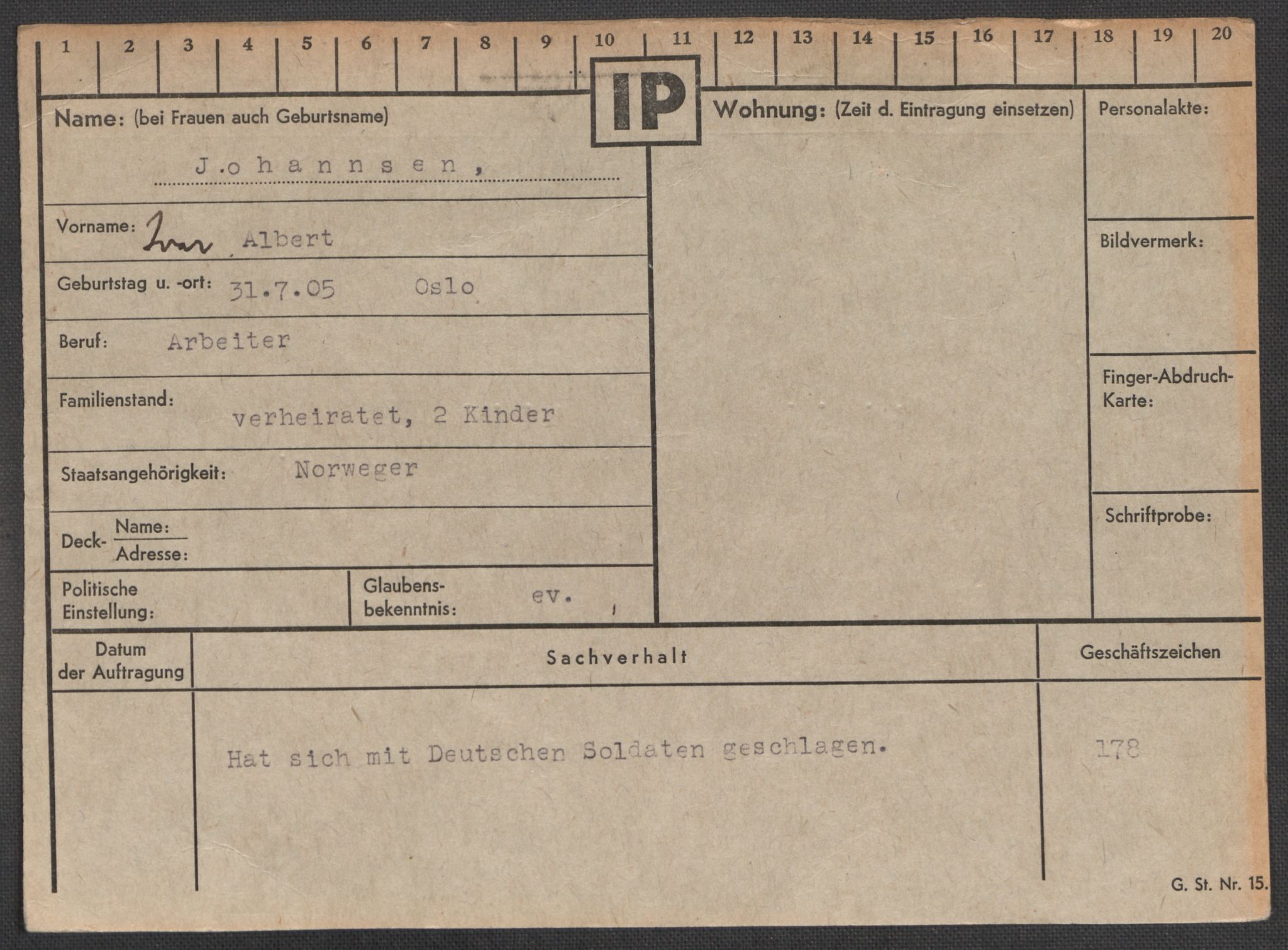 Befehlshaber der Sicherheitspolizei und des SD, RA/RAFA-5969/E/Ea/Eaa/L0005: Register over norske fanger i Møllergata 19: Hø-Kj, 1940-1945, p. 589