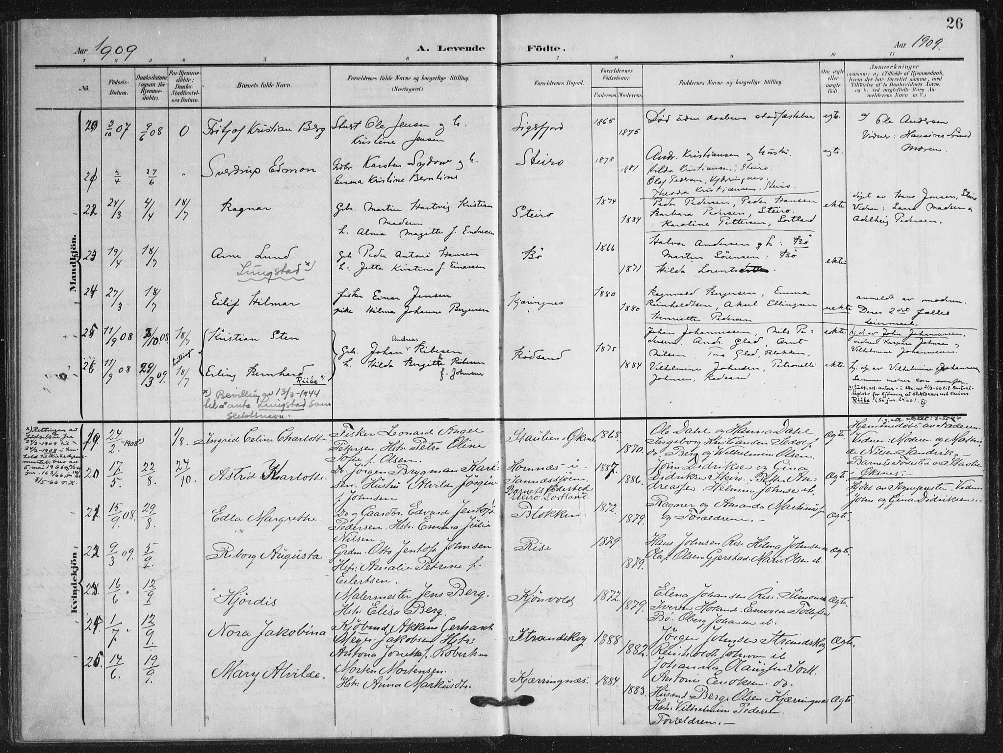 Ministerialprotokoller, klokkerbøker og fødselsregistre - Nordland, AV/SAT-A-1459/895/L1373: Parish register (official) no. 895A08, 1905-1915, p. 26