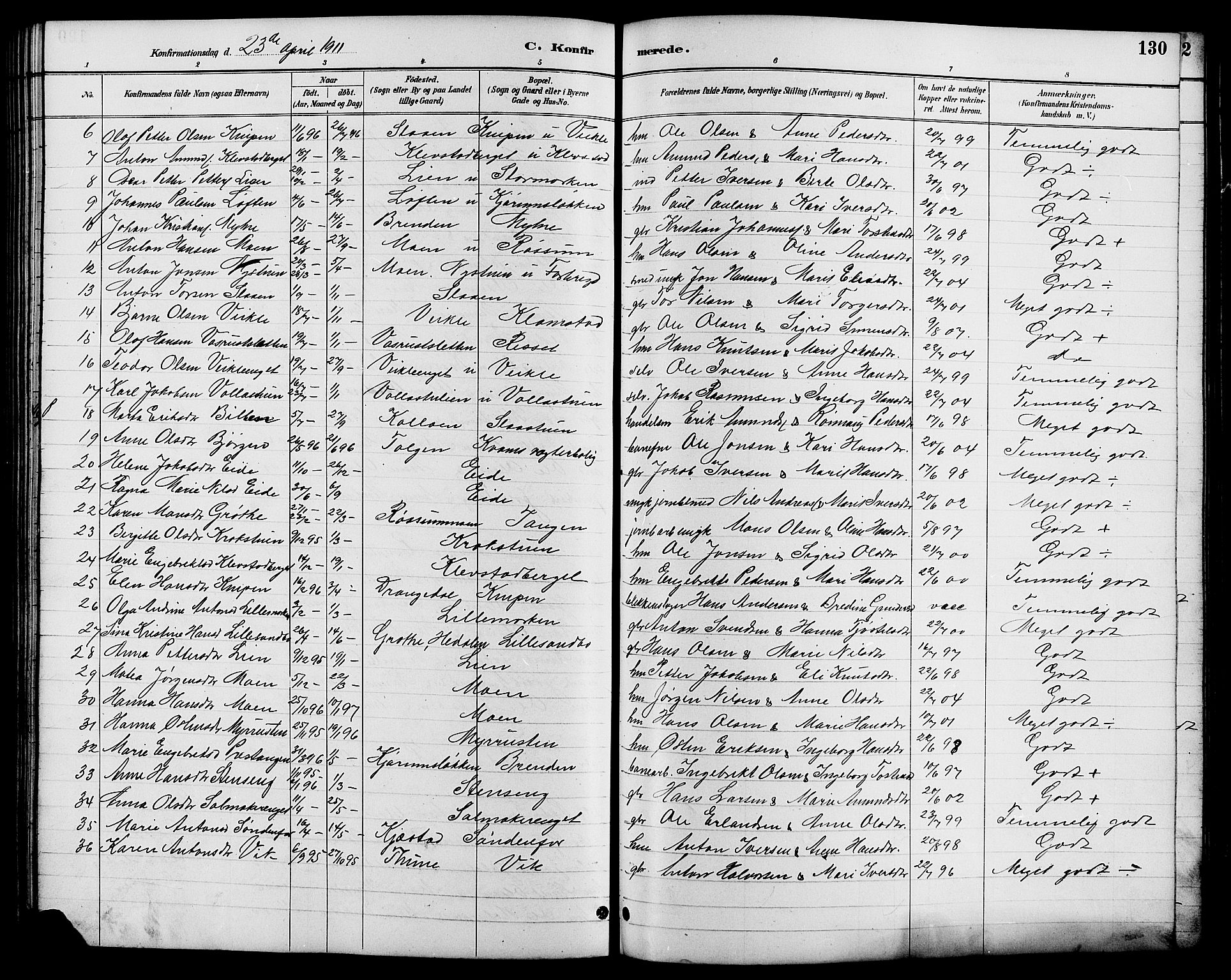 Nord-Fron prestekontor, SAH/PREST-080/H/Ha/Hab/L0006: Parish register (copy) no. 6, 1887-1914, p. 130