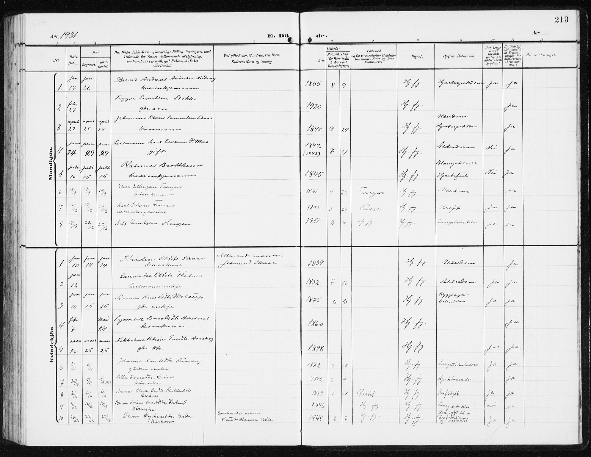 Ministerialprotokoller, klokkerbøker og fødselsregistre - Møre og Romsdal, SAT/A-1454/515/L0216: Parish register (copy) no. 515C03, 1906-1941, p. 213