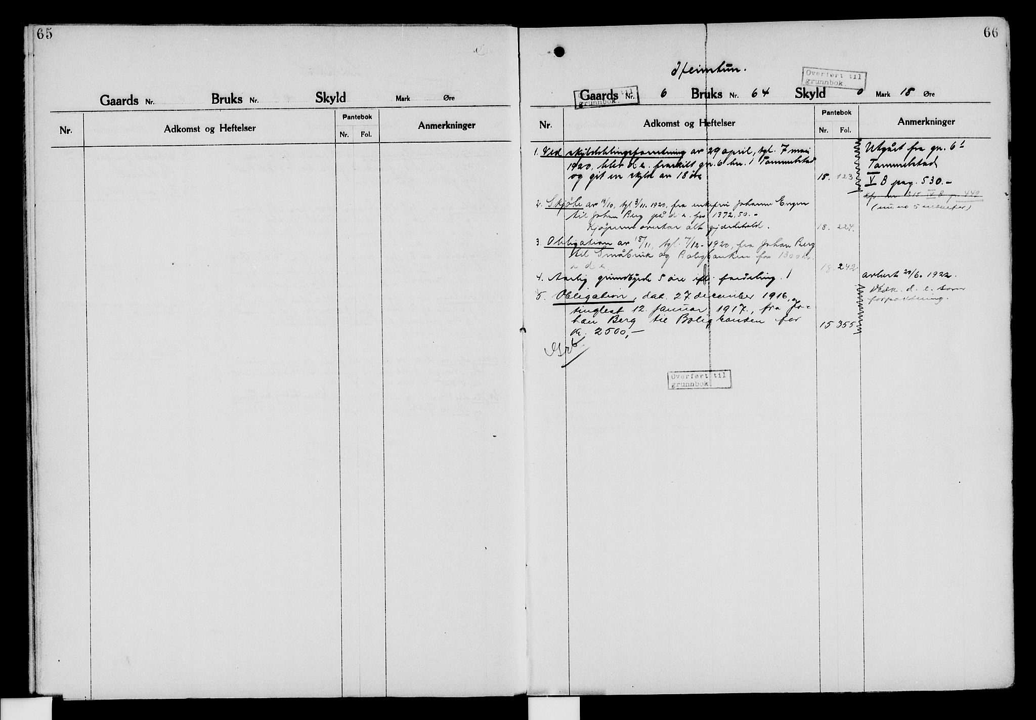 Nord-Hedmark sorenskriveri, SAH/TING-012/H/Ha/Had/Hade/L0006: Mortgage register no. 4.6, 1920-1940, p. 65-66