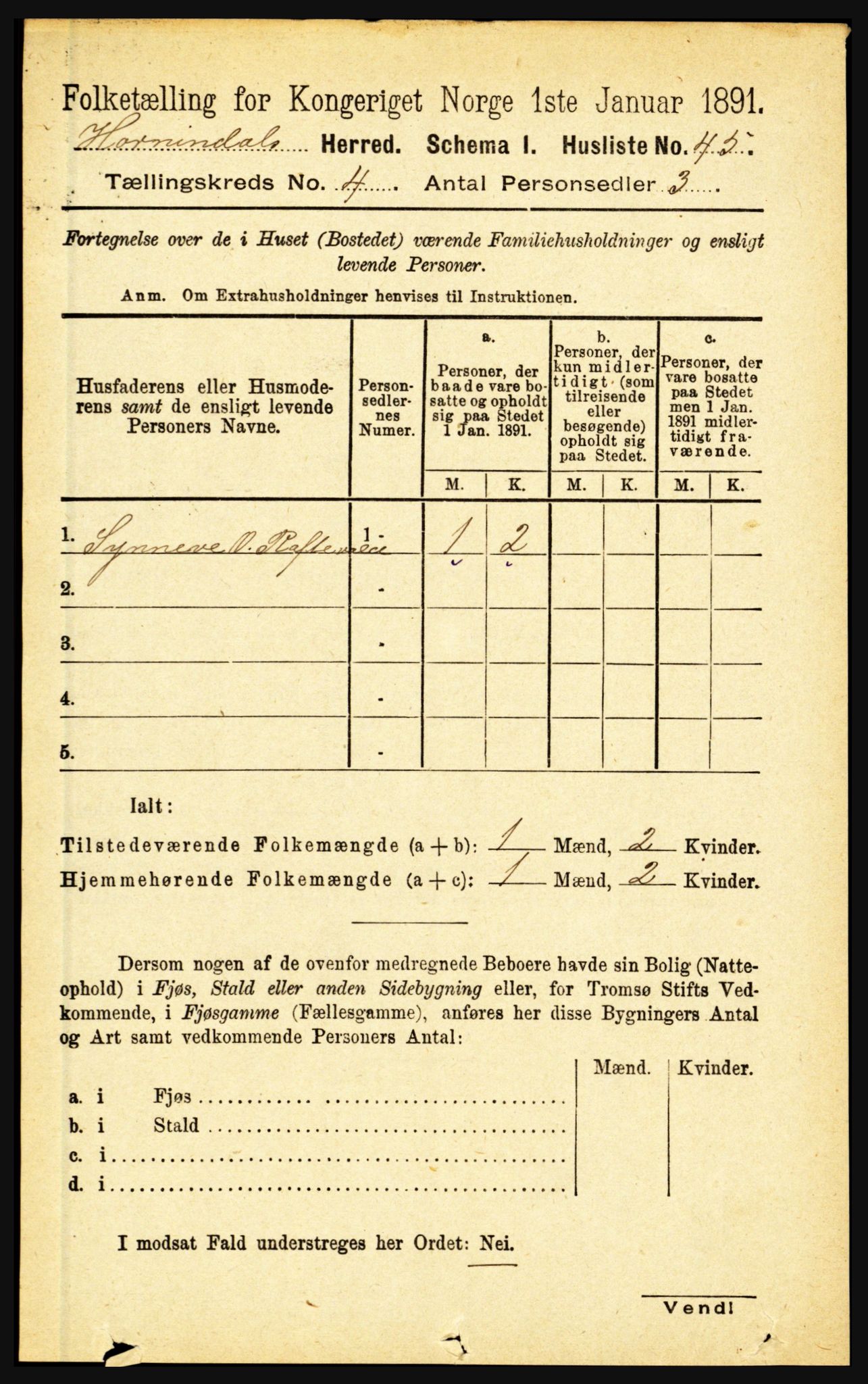 RA, 1891 census for 1444 Hornindal, 1891, p. 860