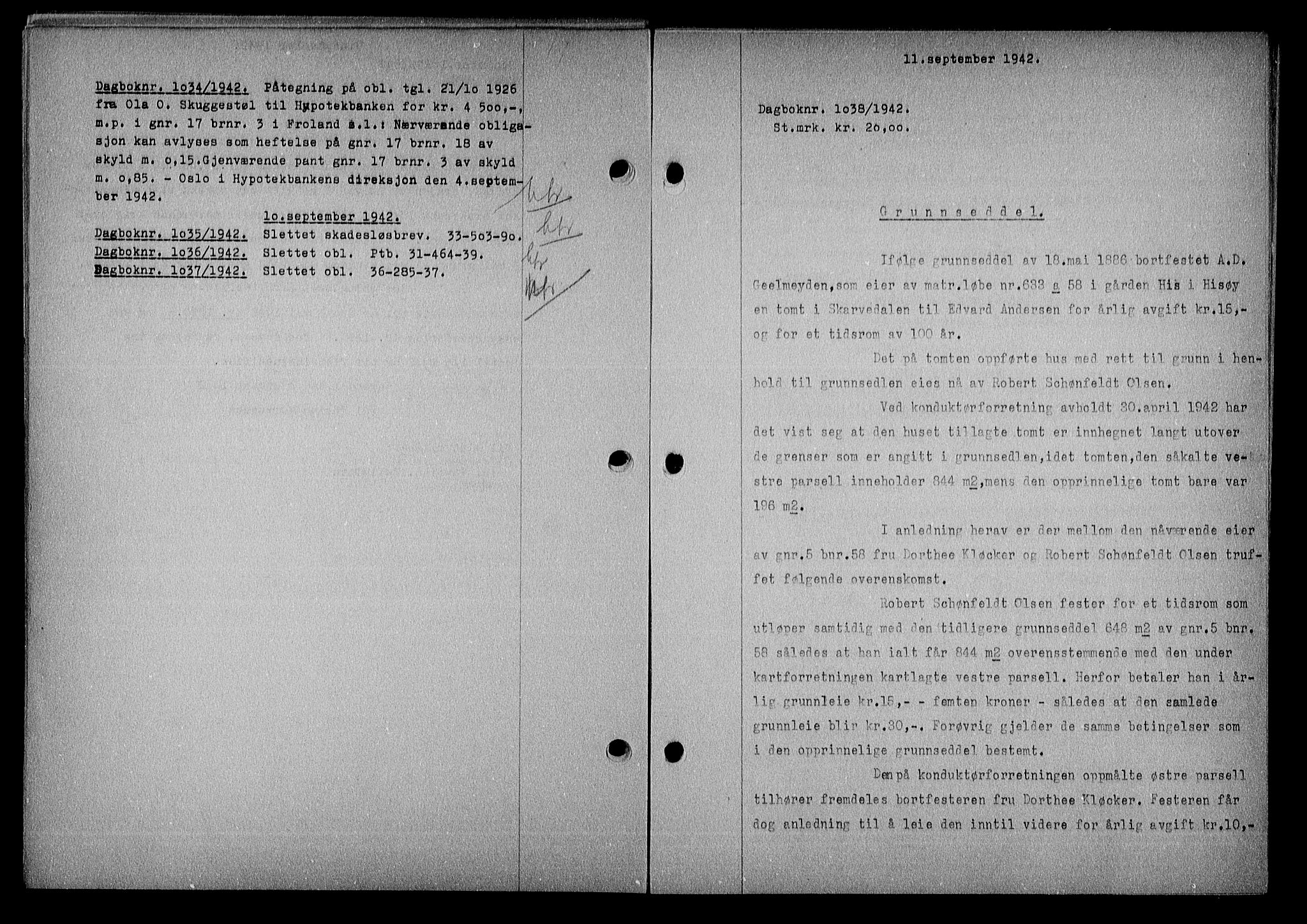 Nedenes sorenskriveri, SAK/1221-0006/G/Gb/Gba/L0049: Mortgage book no. A-III, 1941-1942, Diary no: : 1038/1942