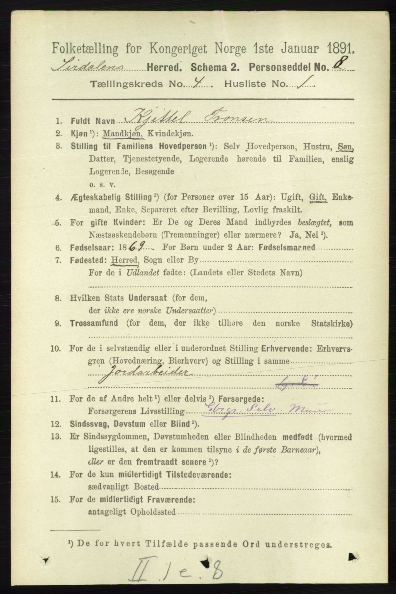 RA, 1891 census for 1046 Sirdal, 1891, p. 942