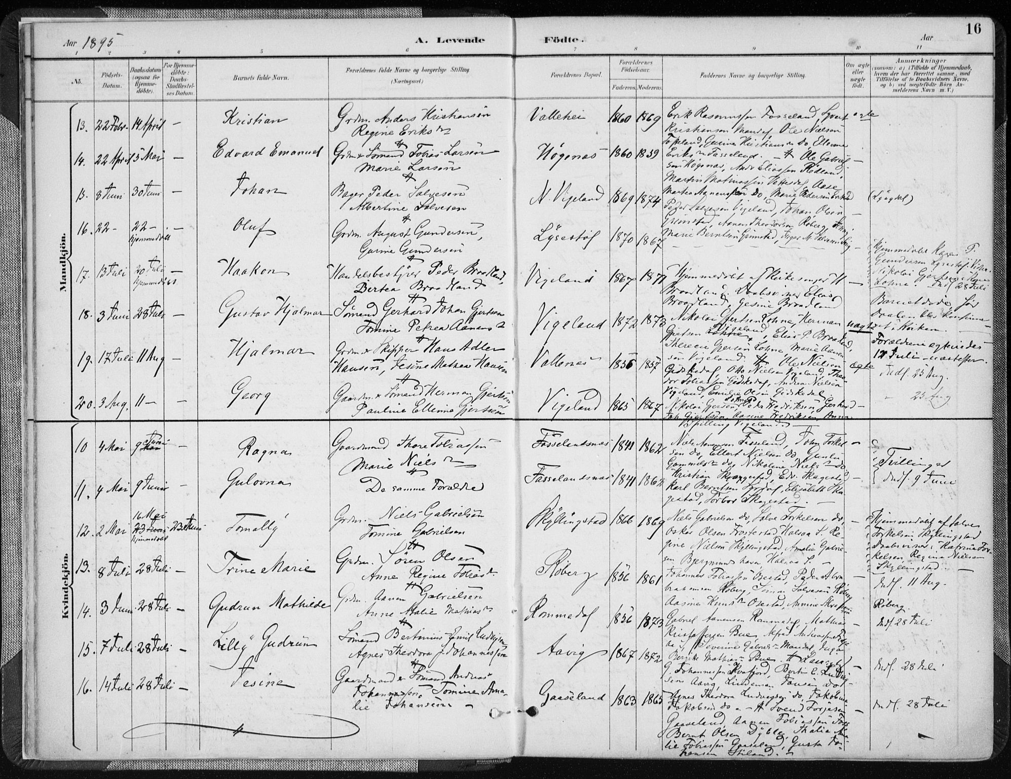 Sør-Audnedal sokneprestkontor, AV/SAK-1111-0039/F/Fa/Fab/L0010: Parish register (official) no. A 10, 1892-1913, p. 16