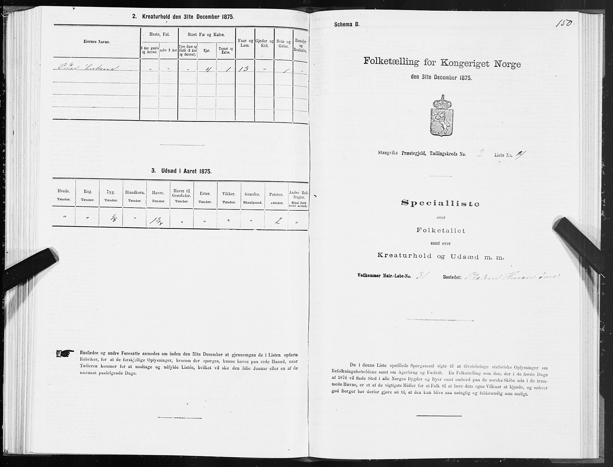 SAT, 1875 census for 1564P Stangvik, 1875, p. 1150