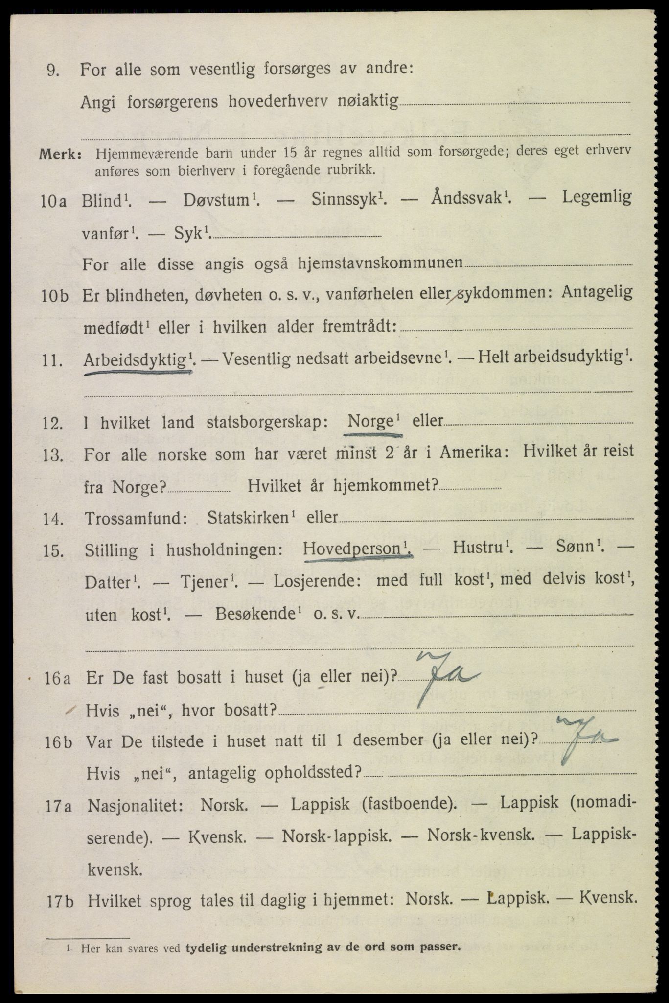 SAT, 1920 census for Sortland, 1920, p. 3607