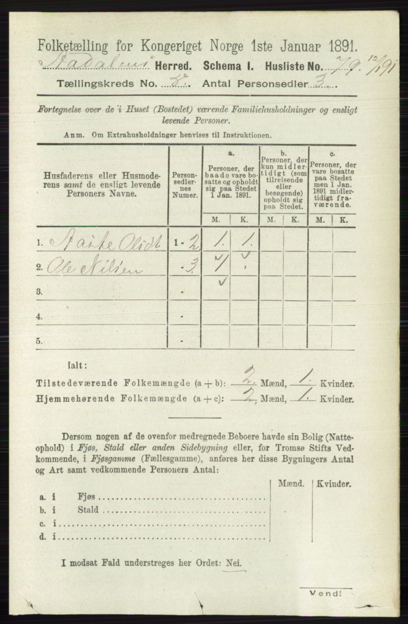 RA, 1891 census for 0614 Ådal, 1891, p. 2006