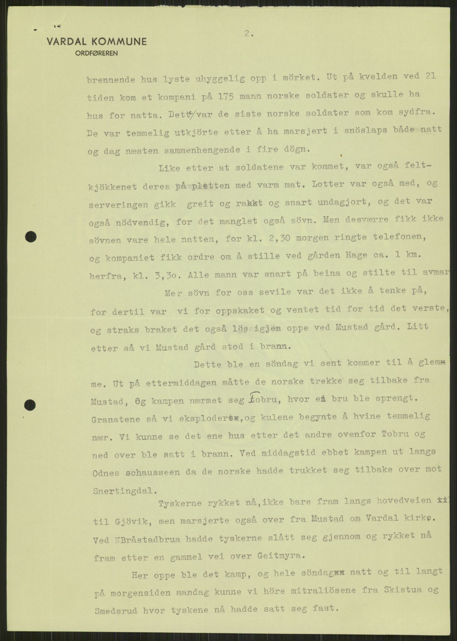 Forsvaret, Forsvarets krigshistoriske avdeling, AV/RA-RAFA-2017/Y/Ya/L0014: II-C-11-31 - Fylkesmenn.  Rapporter om krigsbegivenhetene 1940., 1940, p. 239