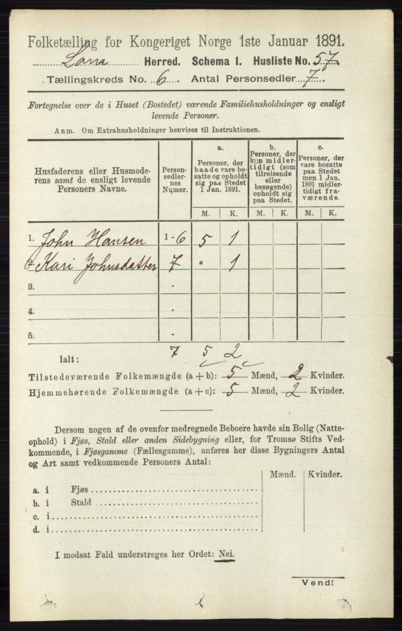 RA, 1891 census for 0514 Lom, 1891, p. 2360