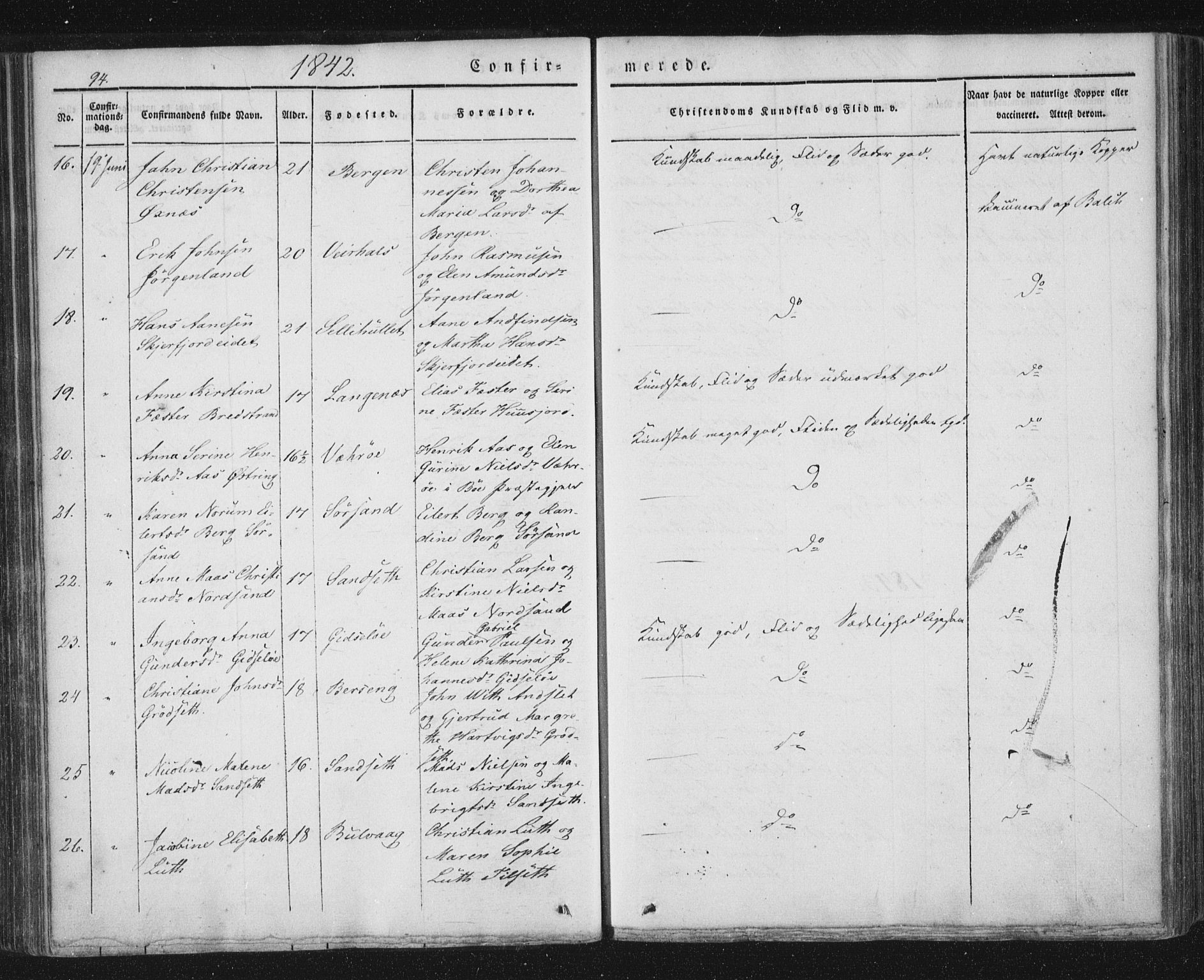 Ministerialprotokoller, klokkerbøker og fødselsregistre - Nordland, AV/SAT-A-1459/893/L1332: Parish register (official) no. 893A05, 1841-1858, p. 94