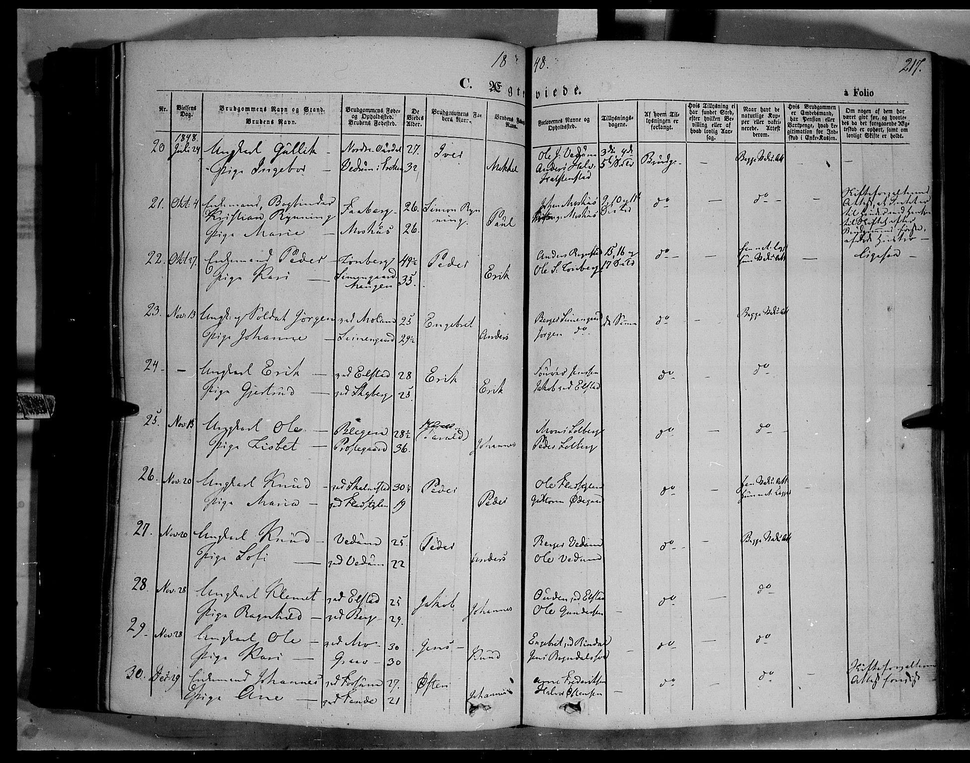 Øyer prestekontor, SAH/PREST-084/H/Ha/Haa/L0005: Parish register (official) no. 5, 1842-1857, p. 217
