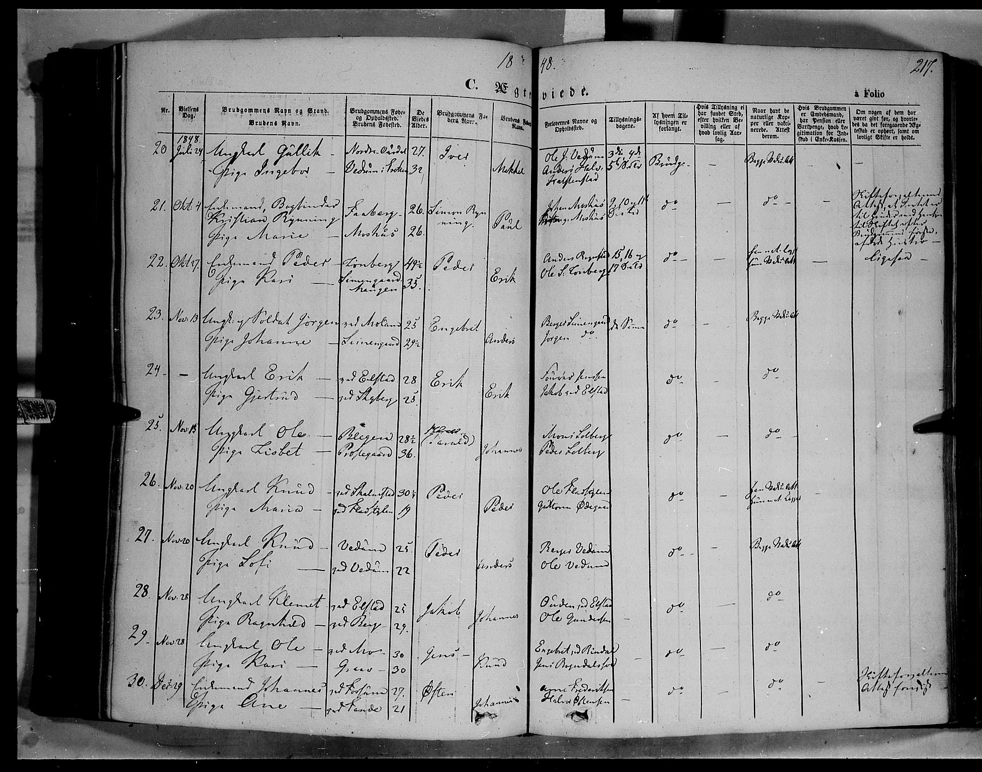 Øyer prestekontor, AV/SAH-PREST-084/H/Ha/Haa/L0005: Parish register (official) no. 5, 1842-1857, p. 217