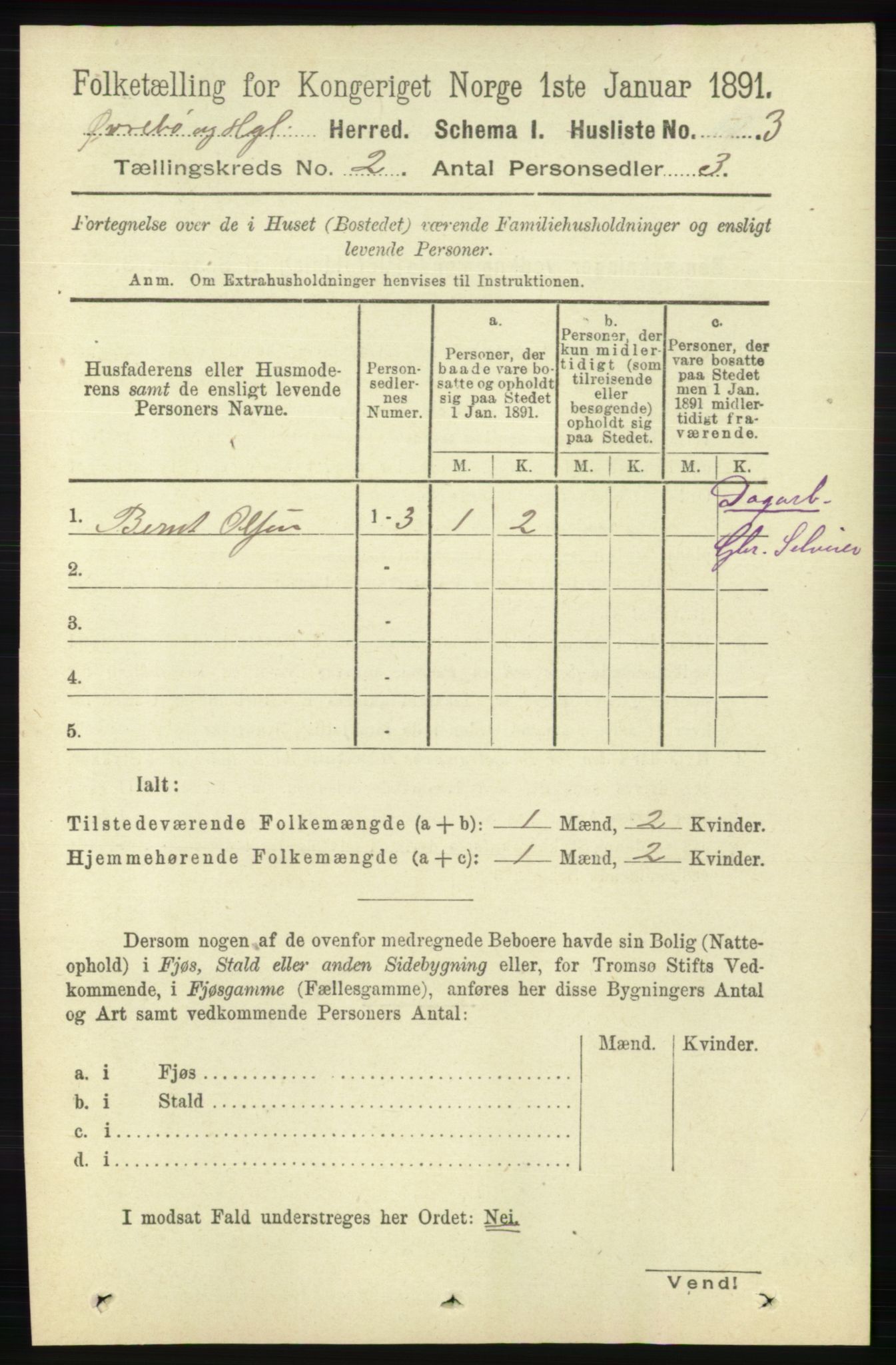 RA, 1891 census for 1016 Øvrebø og Hægeland, 1891, p. 284