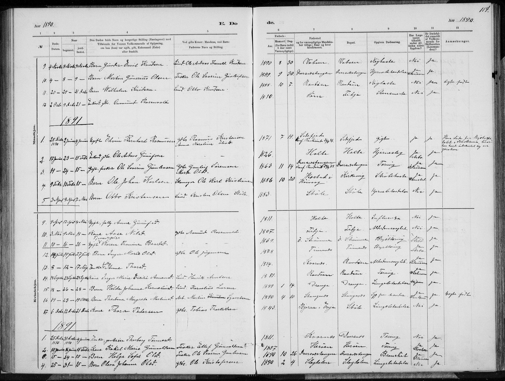 Oddernes sokneprestkontor, AV/SAK-1111-0033/F/Fa/Fab/L0002: Parish register (official) no. A 2, 1884-1903, p. 114