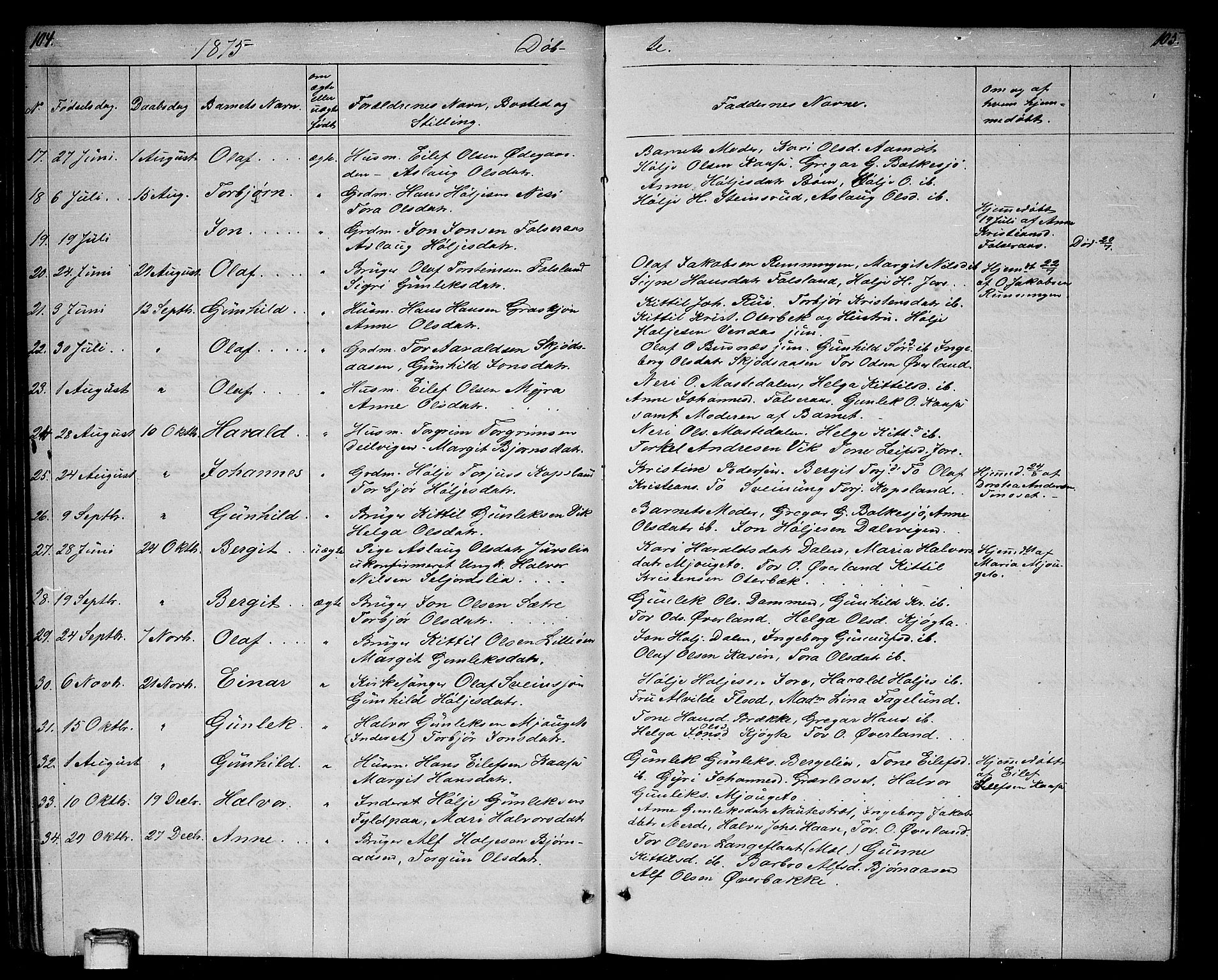 Gransherad kirkebøker, SAKO/A-267/G/Ga/L0002: Parish register (copy) no. I 2, 1854-1886, p. 104-105