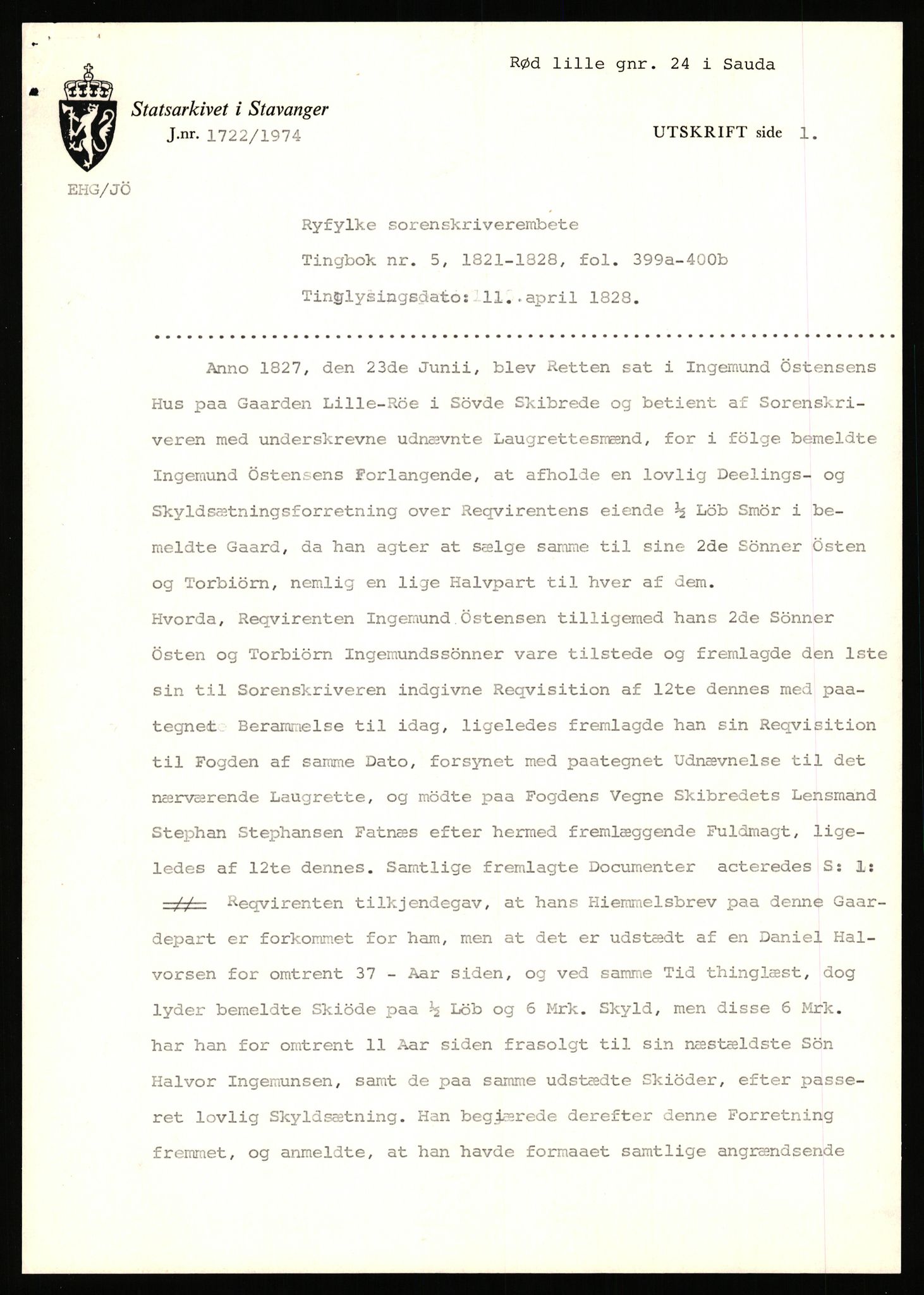 Statsarkivet i Stavanger, SAST/A-101971/03/Y/Yj/L0070: Avskrifter sortert etter gårdsnavn: Rosnes - Rød lille, 1750-1930, p. 663