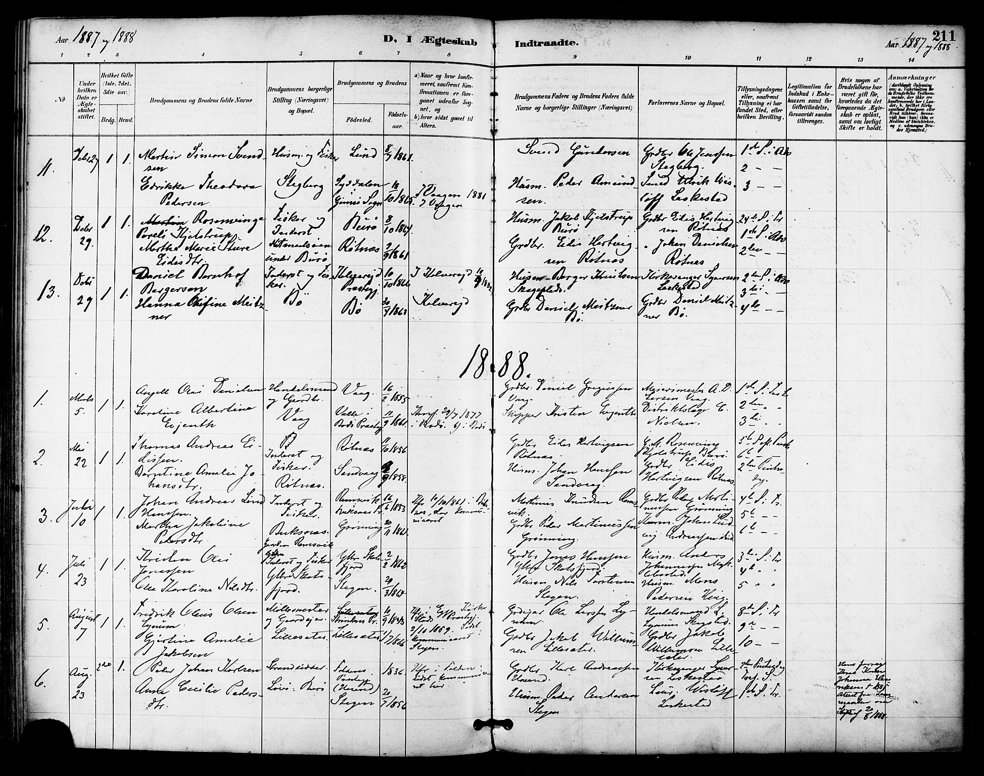 Ministerialprotokoller, klokkerbøker og fødselsregistre - Nordland, AV/SAT-A-1459/855/L0803: Parish register (official) no. 855A11, 1887-1905, p. 211