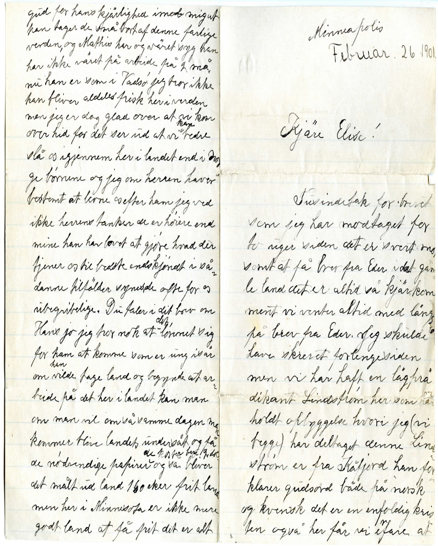 Elise Balos brevsamling, FMFB/A-1082/F/Fb/L0001: Brev fra Emma Jokela til Elise Balo, 1901