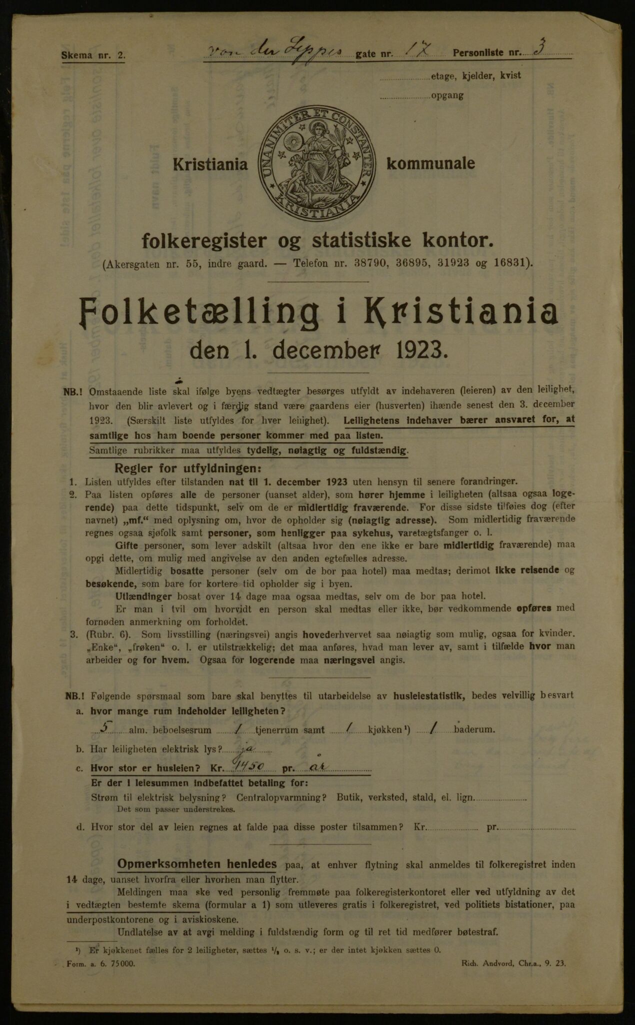 OBA, Municipal Census 1923 for Kristiania, 1923, p. 138334