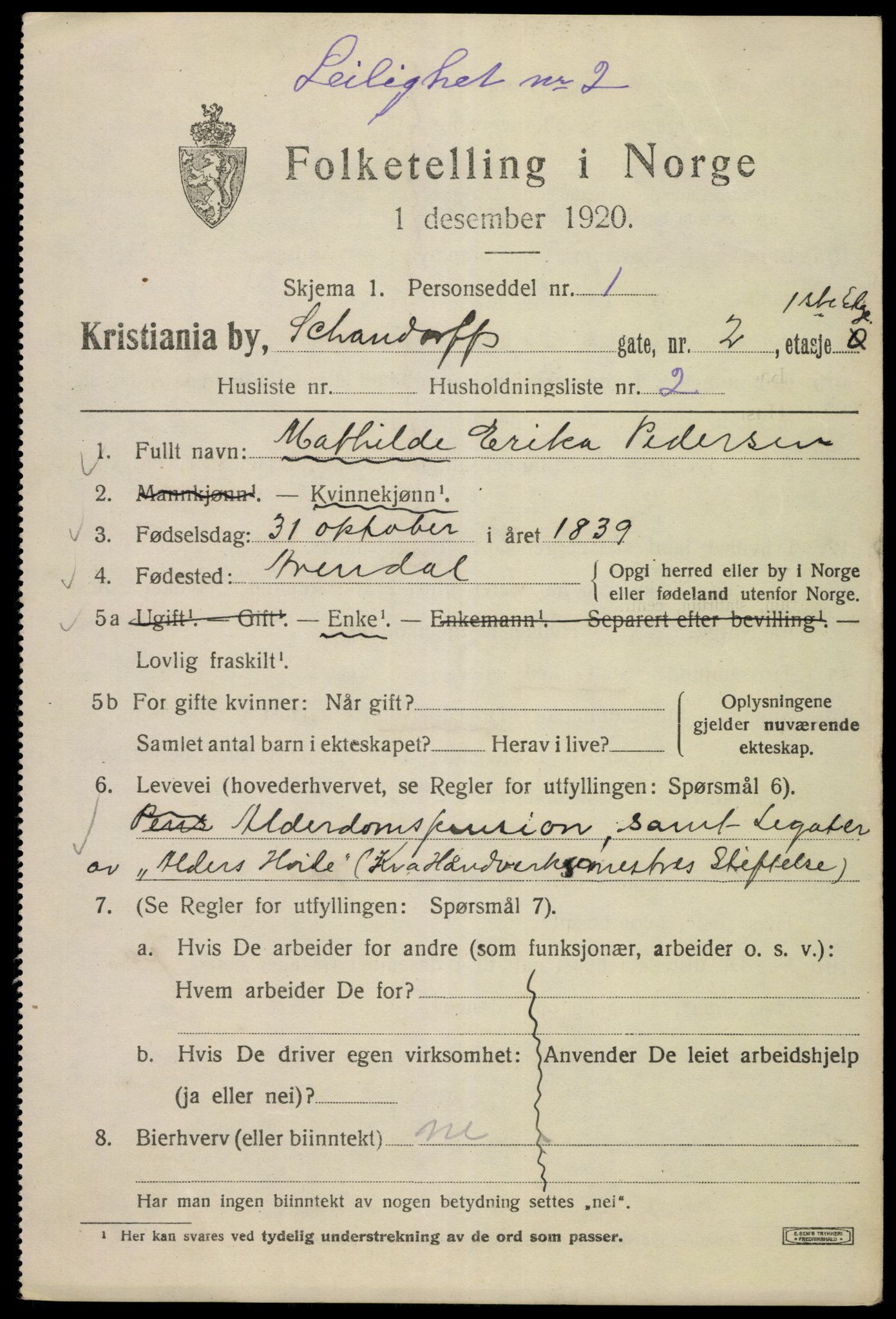 SAO, 1920 census for Kristiania, 1920, p. 487043