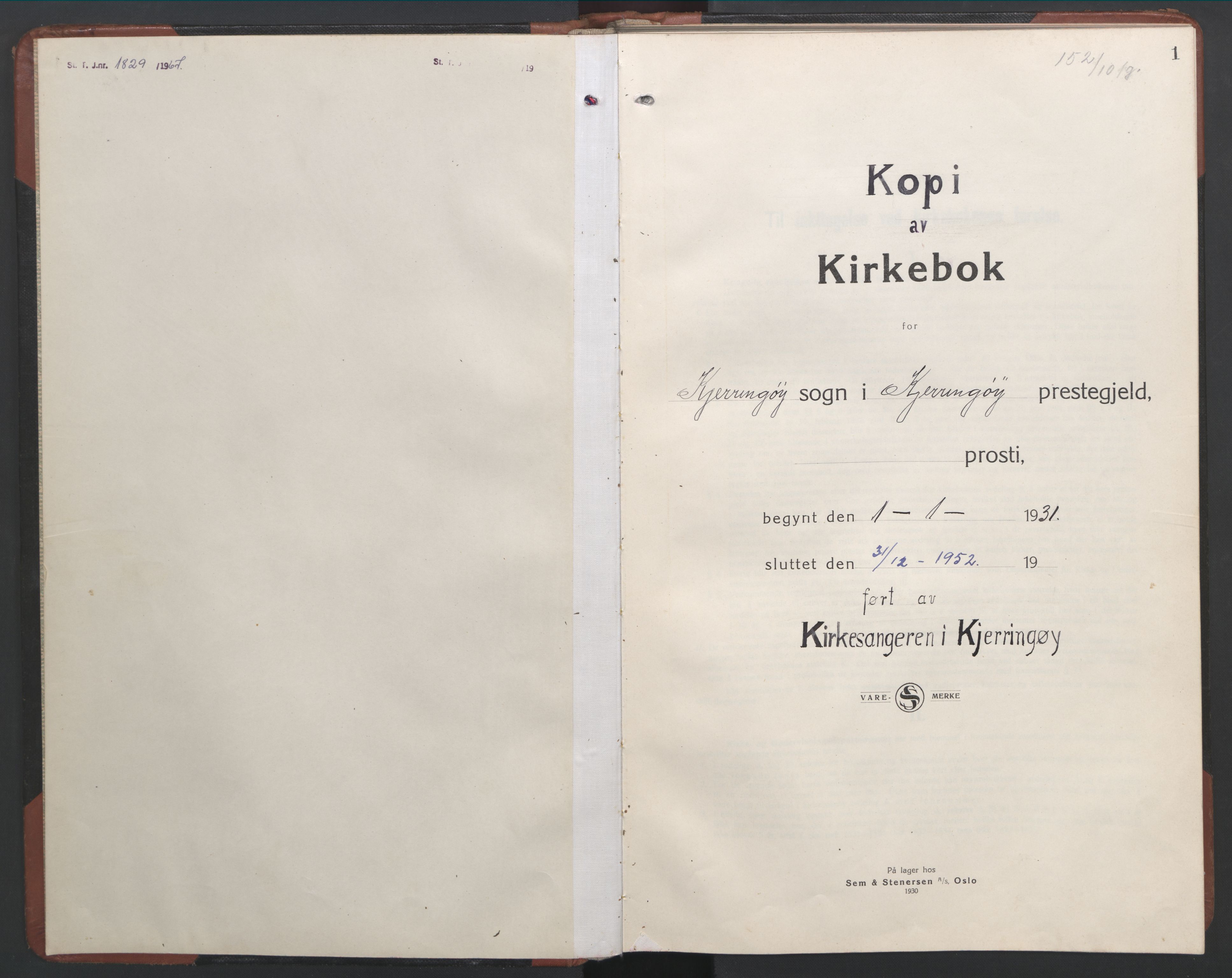 Ministerialprotokoller, klokkerbøker og fødselsregistre - Nordland, AV/SAT-A-1459/803/L0078: Parish register (copy) no. 803C05, 1931-1952, p. 1