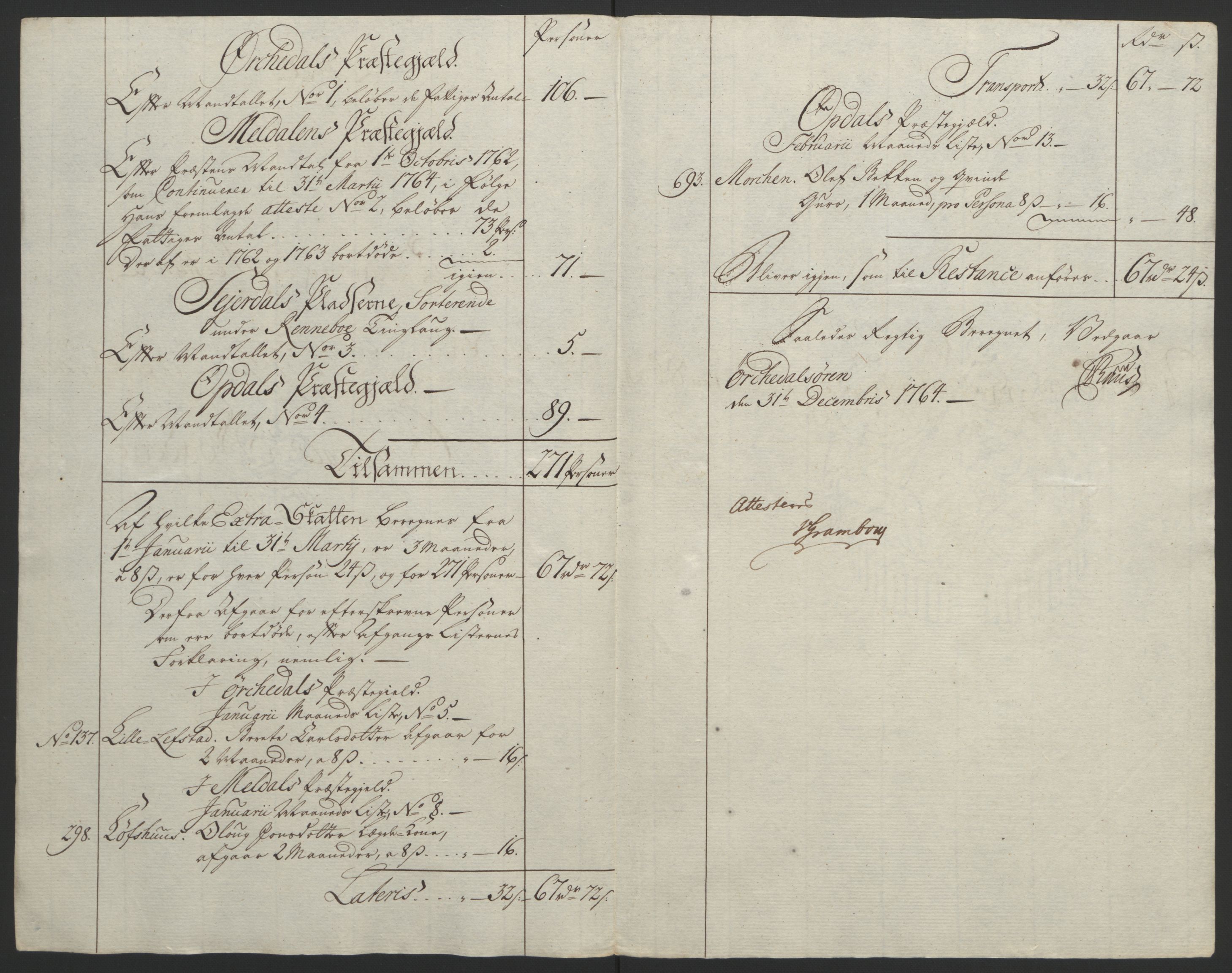 Rentekammeret inntil 1814, Reviderte regnskaper, Fogderegnskap, RA/EA-4092/R60/L4094: Ekstraskatten Orkdal og Gauldal, 1762-1765, p. 207
