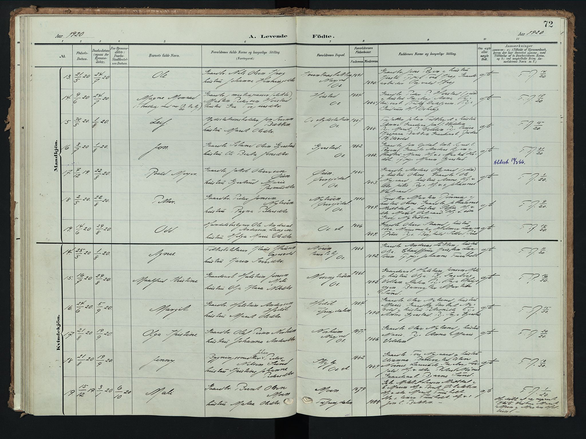 Tolga prestekontor, AV/SAH-PREST-062/K/L0009: Parish register (official) no. 9, 1903-1928, p. 72