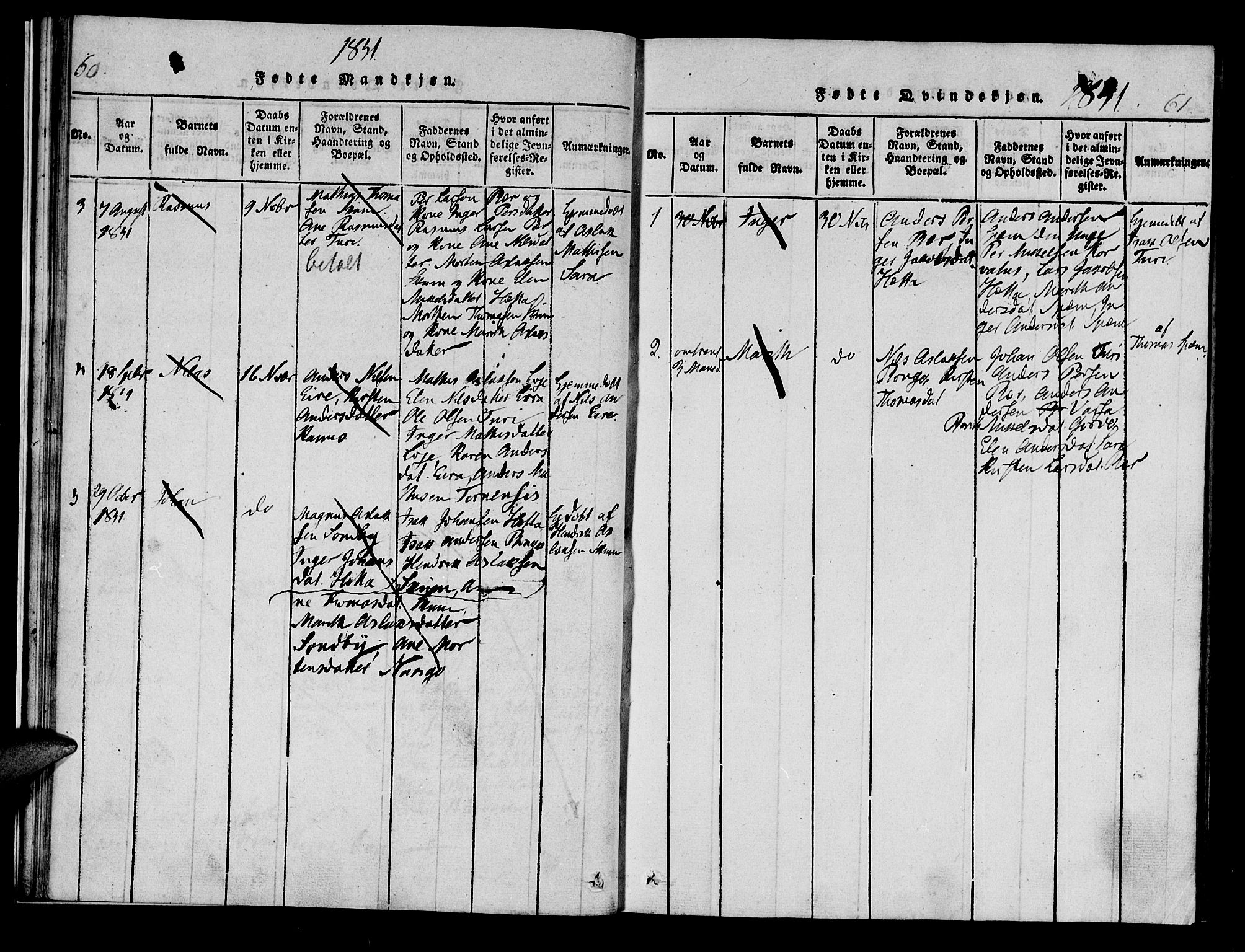 Kistrand/Porsanger sokneprestembete, SATØ/S-1351/H/Hb/L0001.klokk: Parish register (copy) no. 1, 1821-1829, p. 60-61