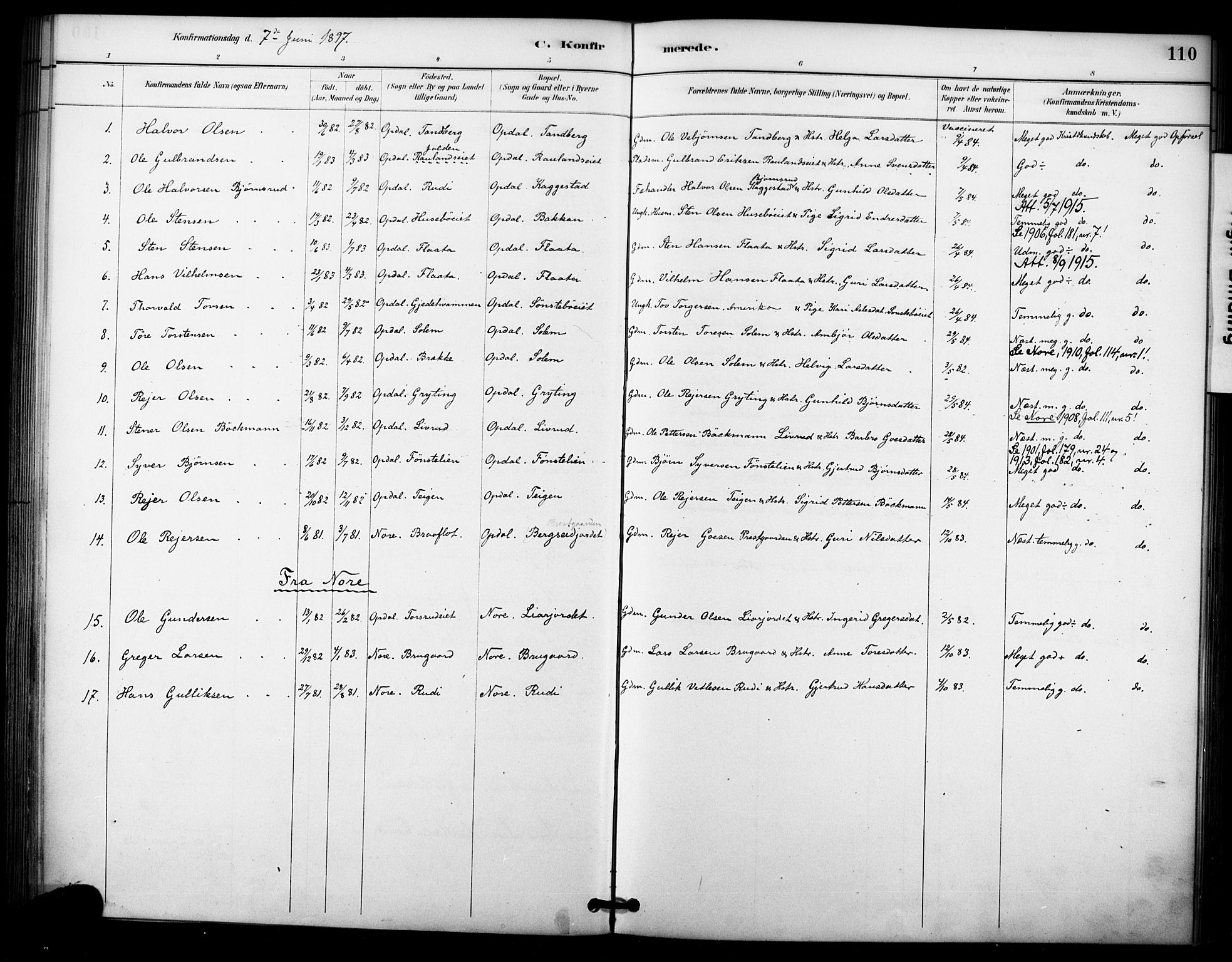 Nore kirkebøker, SAKO/A-238/F/Fc/L0004: Parish register (official) no. III 4, 1885-1898, p. 110