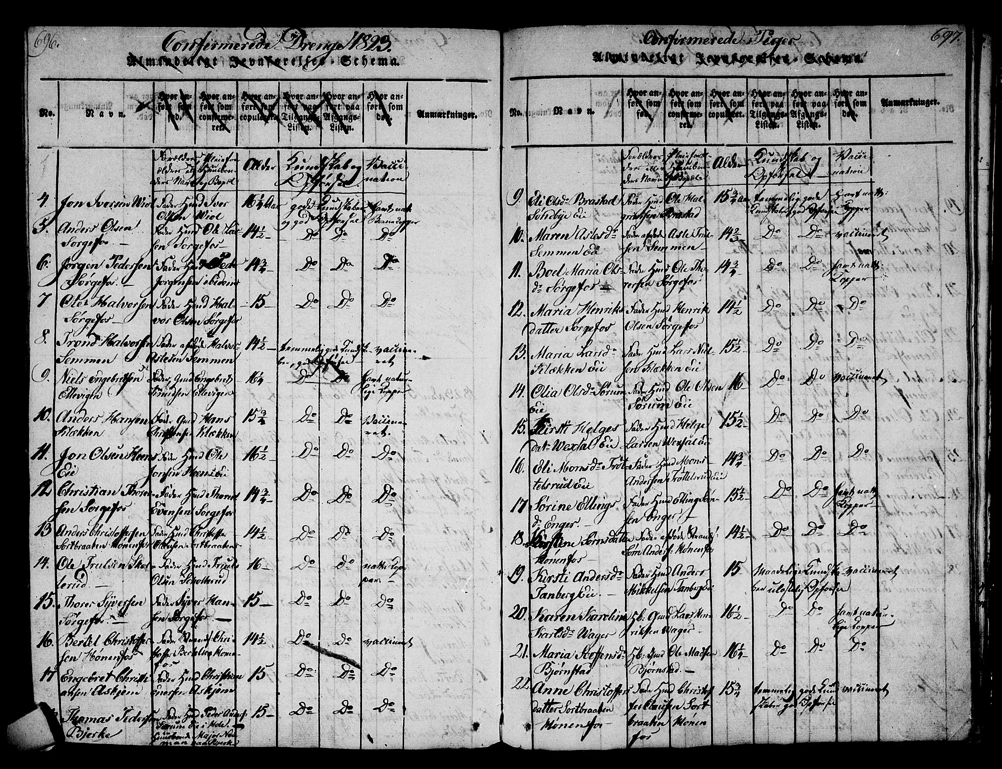 Norderhov kirkebøker, SAKO/A-237/F/Fa/L0008: Parish register (official) no. 8, 1814-1833, p. 696-697