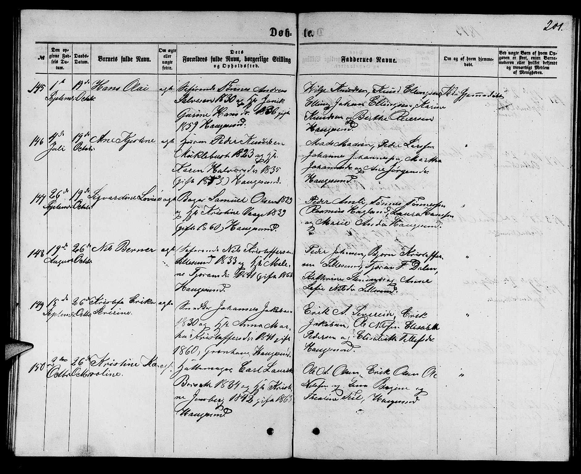 Torvastad sokneprestkontor, SAST/A -101857/H/Ha/Hab/L0007: Parish register (copy) no. B 7, 1866-1873, p. 201
