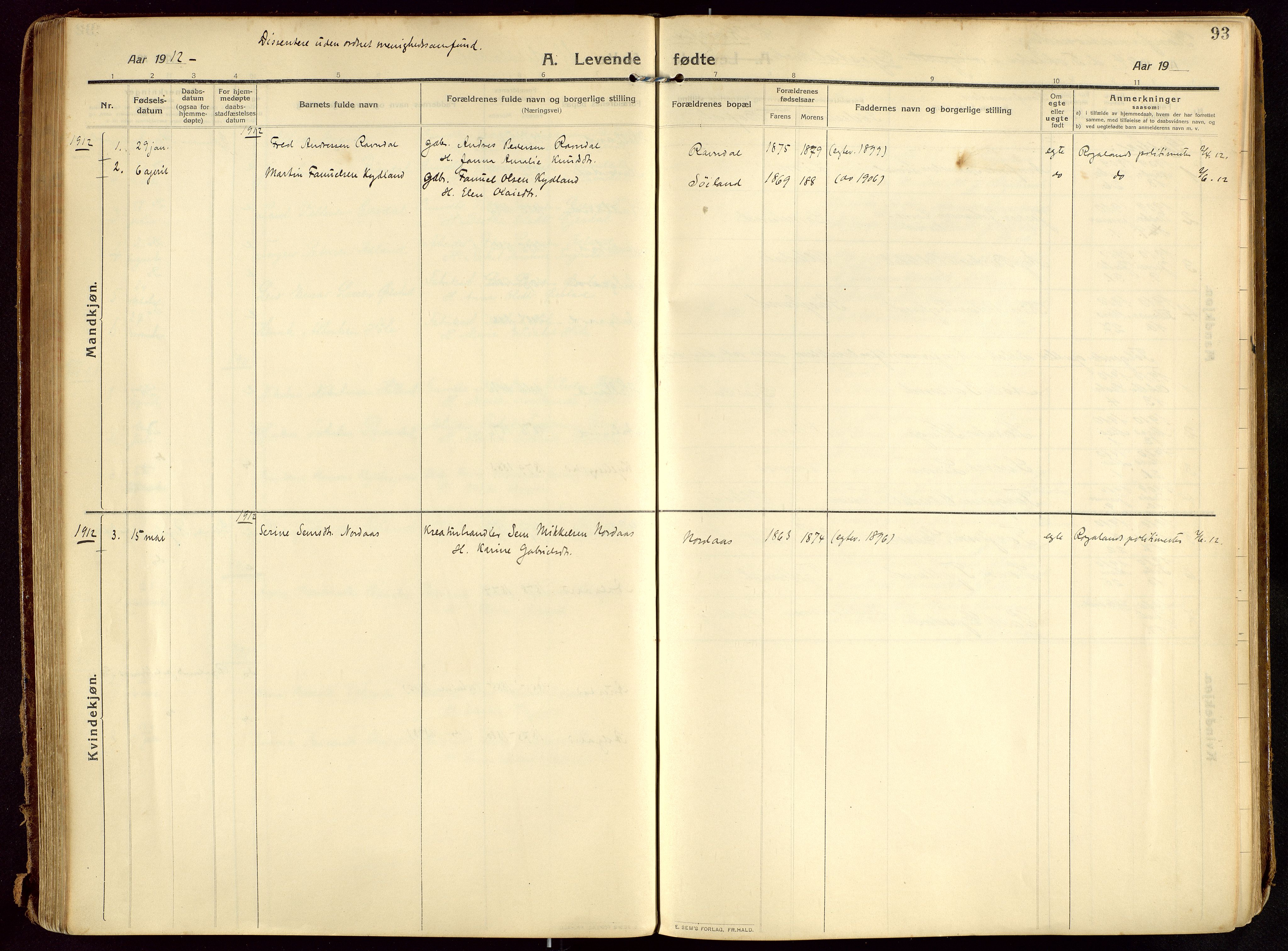 Lye sokneprestkontor, SAST/A-101794/002/B/L0001: Parish register (official) no. A 13, 1910-1925, p. 93