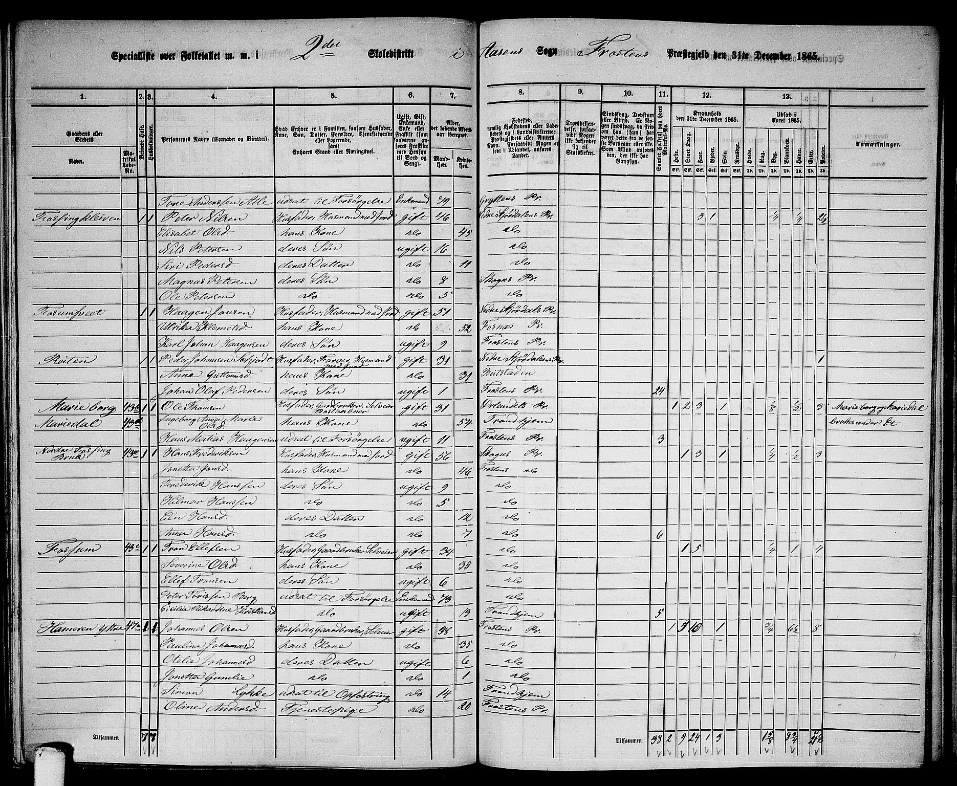 RA, 1865 census for Frosta, 1865, p. 160