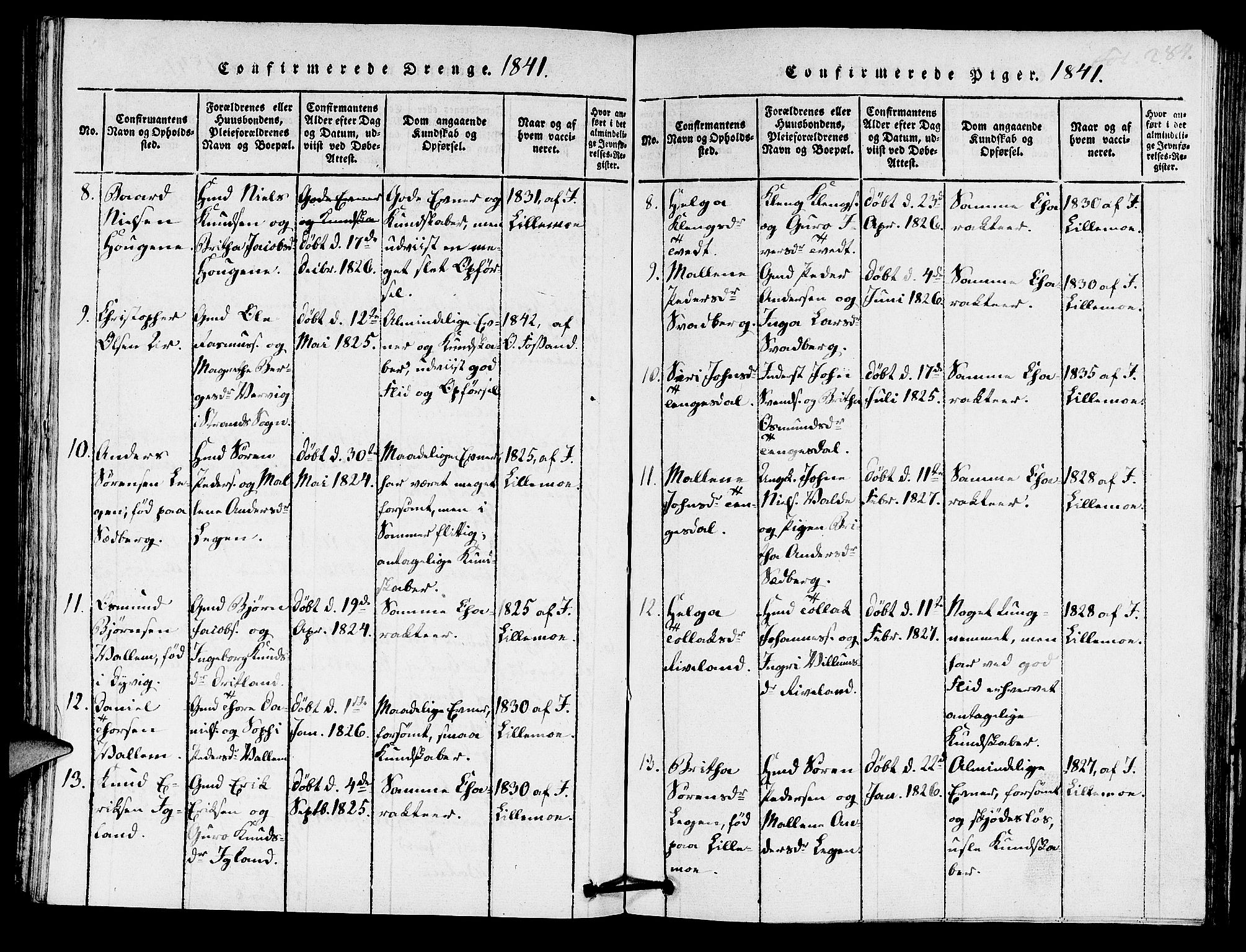 Hjelmeland sokneprestkontor, AV/SAST-A-101843/01/IV/L0005: Parish register (official) no. A 5, 1816-1841, p. 284