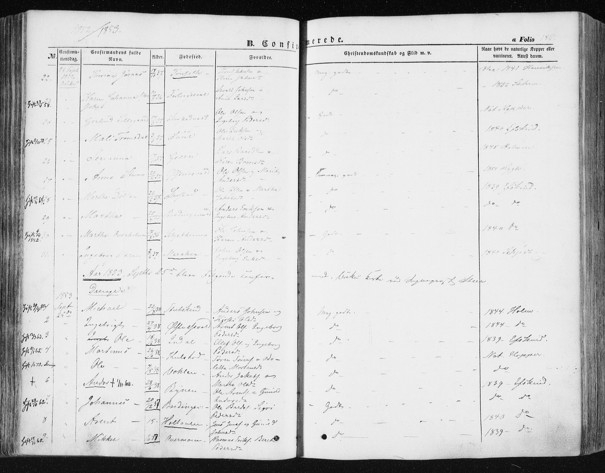 Ministerialprotokoller, klokkerbøker og fødselsregistre - Nord-Trøndelag, SAT/A-1458/723/L0240: Parish register (official) no. 723A09, 1852-1860, p. 146