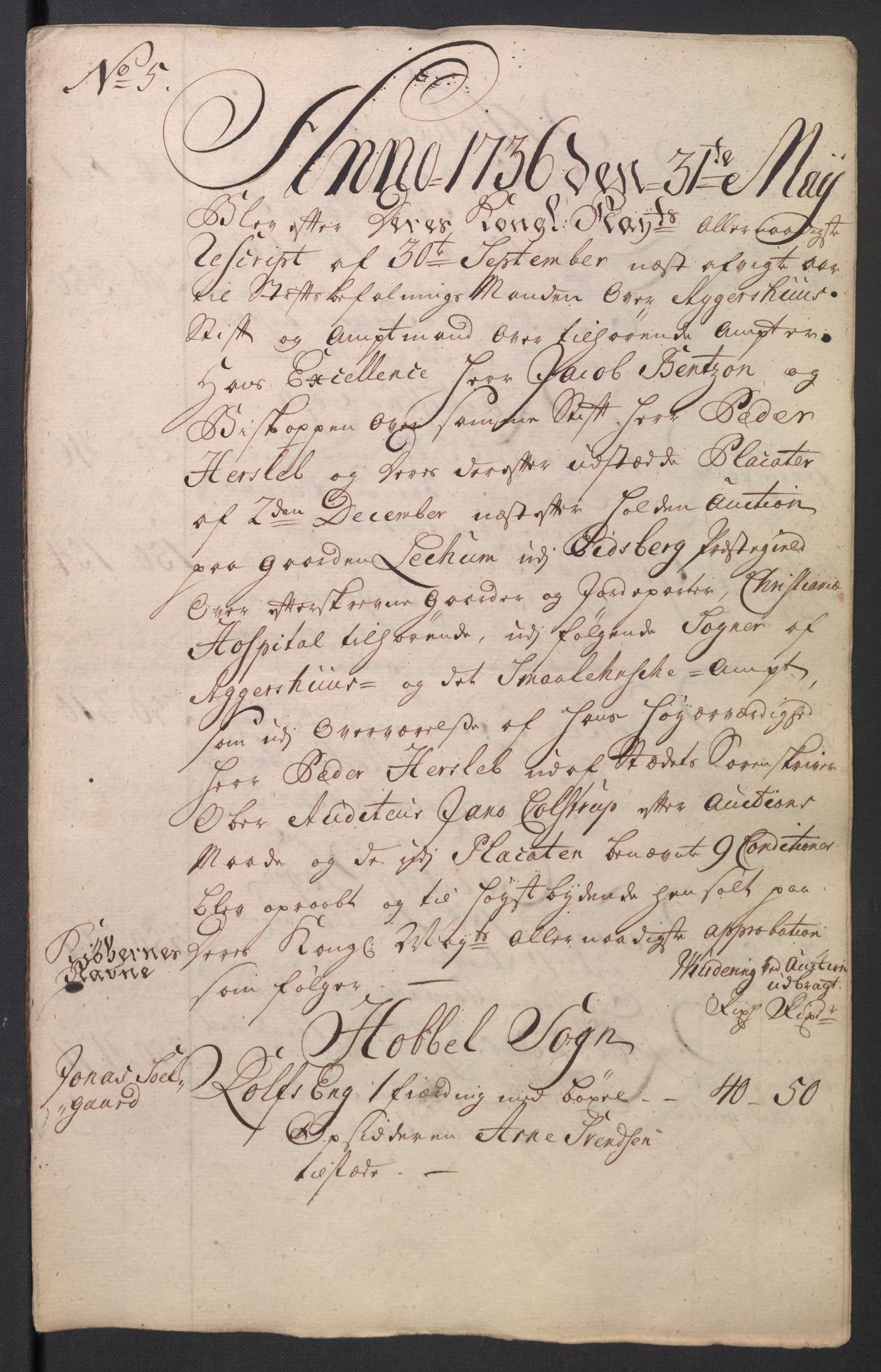 Oslo stiftsdireksjon, AV/SAO-A-11085/K/Kb/L0003/0001: Oslo Hospital / Auksjoner over Hospitalets eiendommer: Auksjonsforretninger med dokumenter, 1736, p. 42