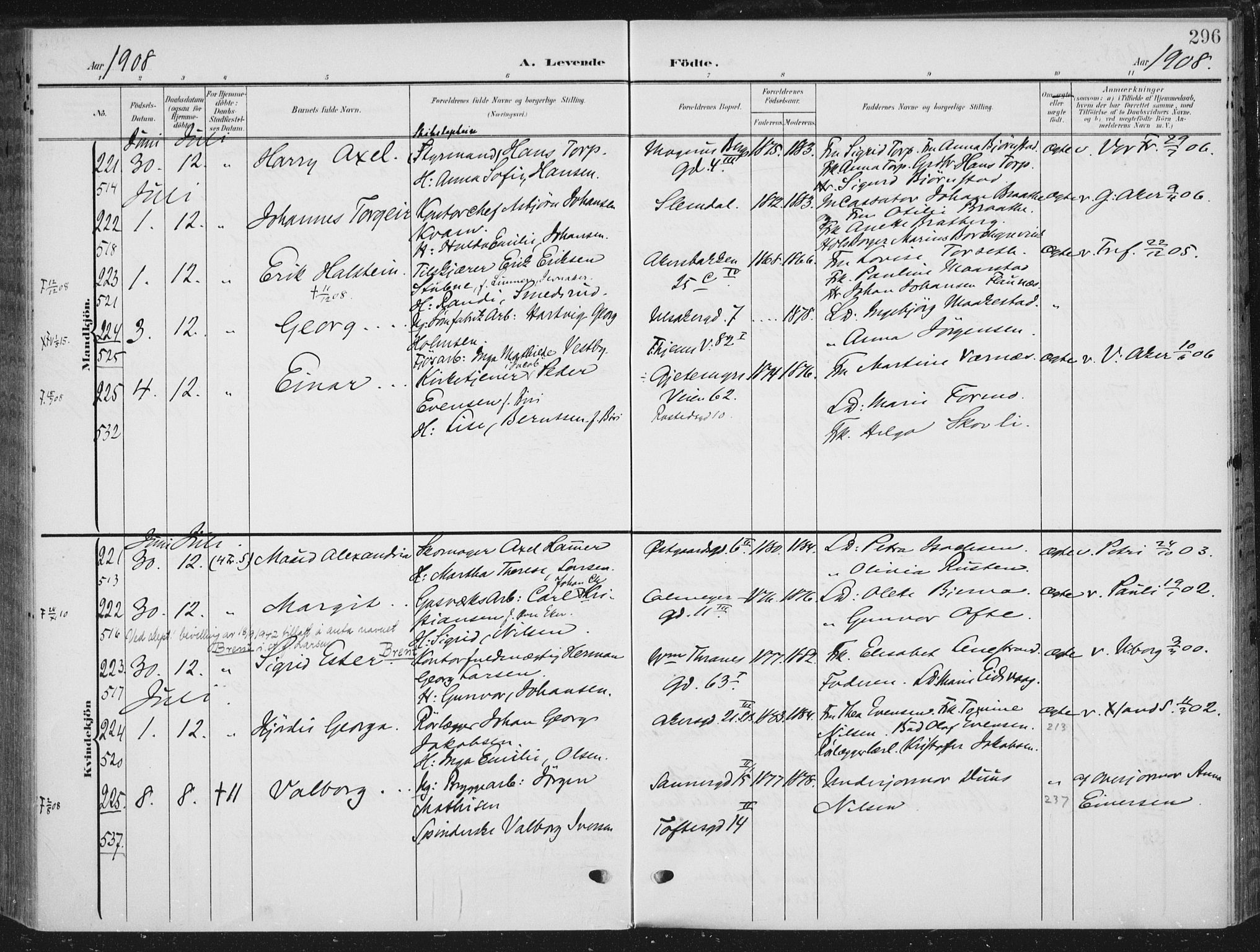 Rikshospitalet prestekontor Kirkebøker, SAO/A-10309b/F/L0013: Parish register (official) no. 13, 1905-1908, p. 296
