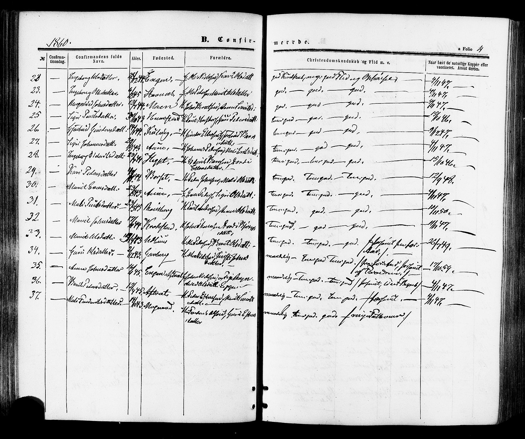 Ministerialprotokoller, klokkerbøker og fødselsregistre - Sør-Trøndelag, AV/SAT-A-1456/695/L1147: Parish register (official) no. 695A07, 1860-1877, p. 4