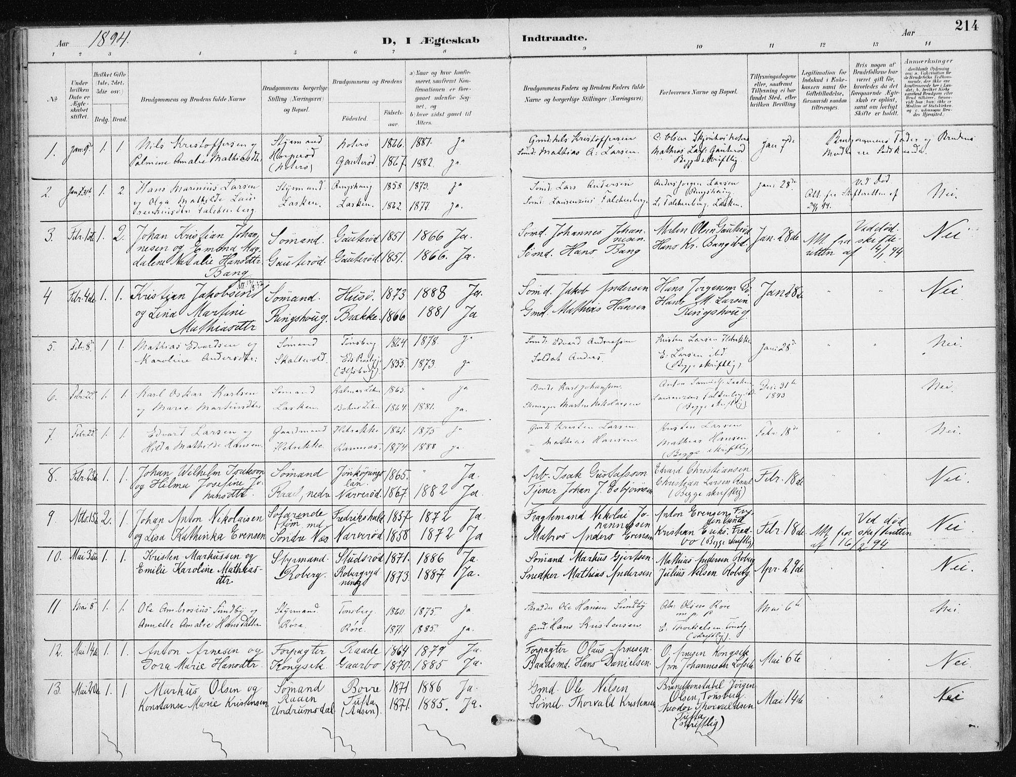 Sem kirkebøker, AV/SAKO-A-5/F/Fb/L0005: Parish register (official) no. II 5, 1892-1904, p. 214