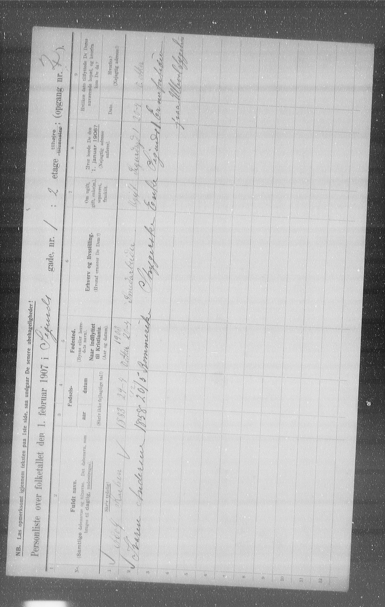 OBA, Municipal Census 1907 for Kristiania, 1907, p. 48383