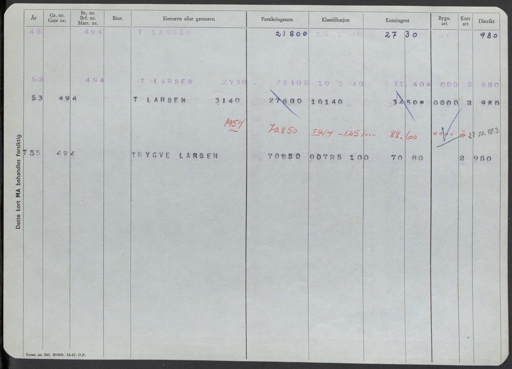 Norges Brannkasse, RA/S-1549/E/Eu/L0019: Branntakster for Vardø by, 1889-1955, p. 449