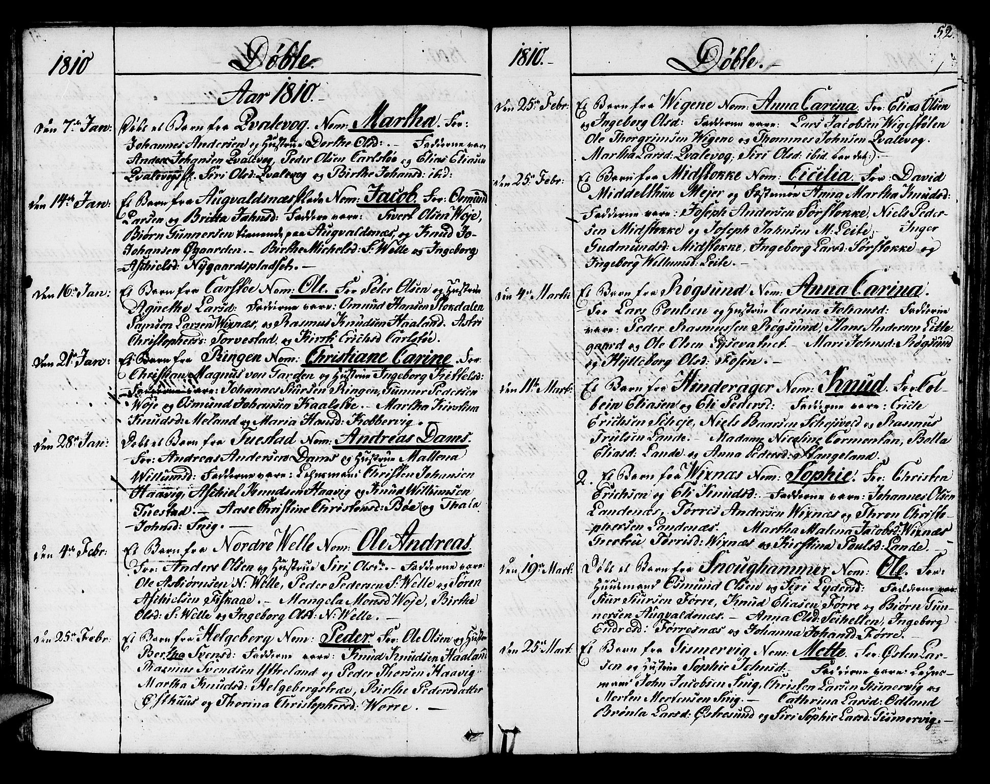 Avaldsnes sokneprestkontor, SAST/A -101851/H/Ha/Haa/L0003: Parish register (official) no. A 3, 1801-1817, p. 52