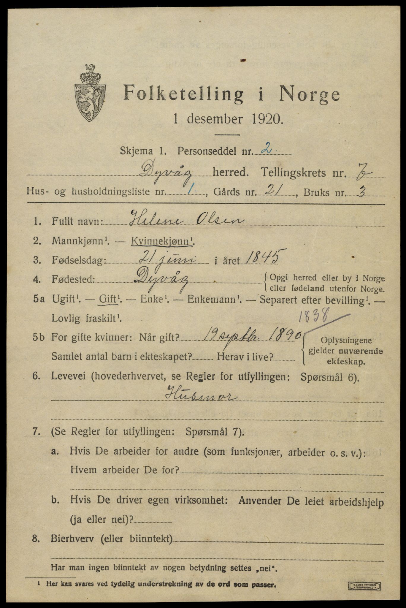 SAK, 1920 census for Dypvåg, 1920, p. 5735