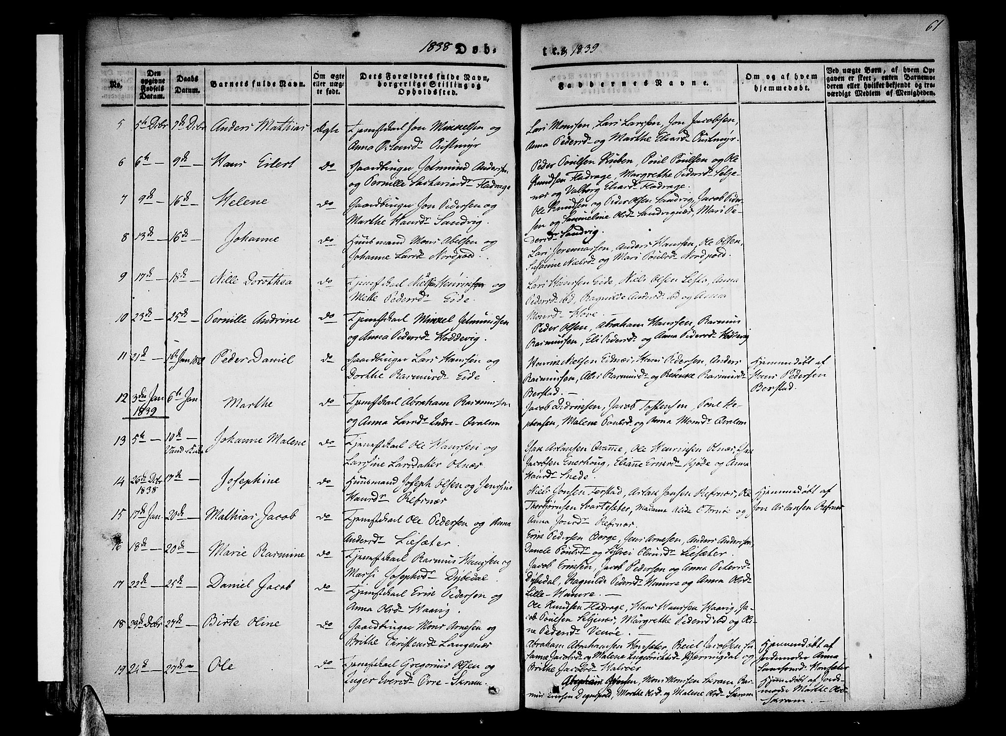 Selje sokneprestembete, SAB/A-99938/H/Ha/Haa/Haaa: Parish register (official) no. A 9, 1829-1844, p. 61