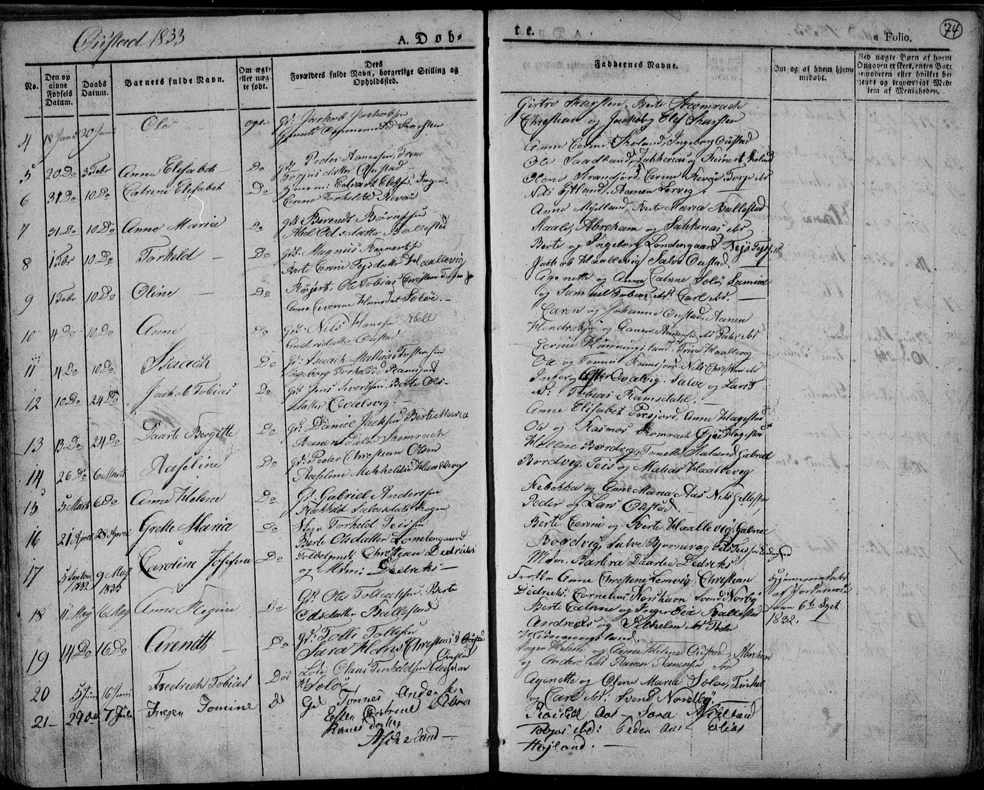 Lyngdal sokneprestkontor, SAK/1111-0029/F/Fa/Fac/L0007: Parish register (official) no. A 7, 1825-1838, p. 74
