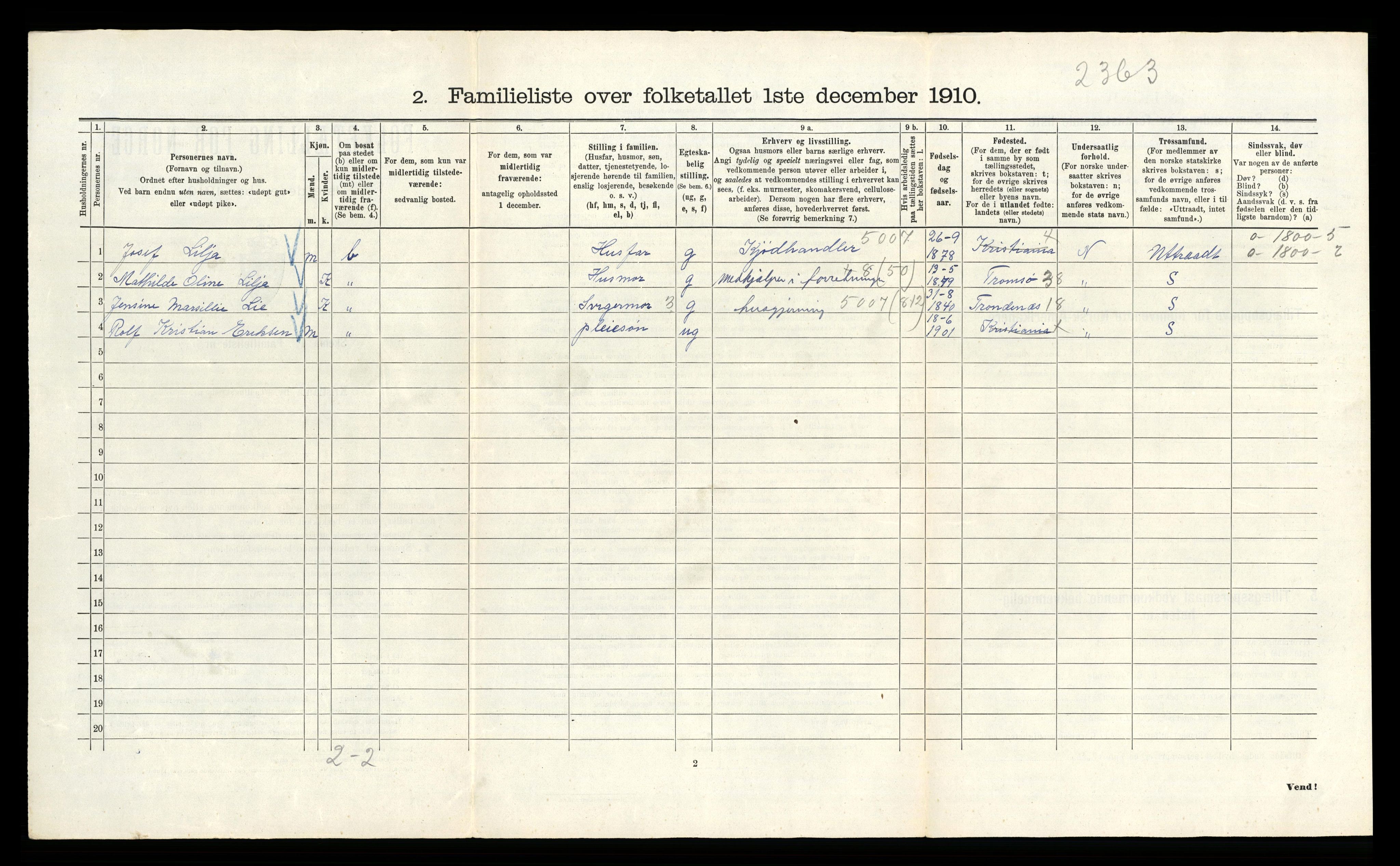 RA, 1910 census for Kristiania, 1910, p. 91036